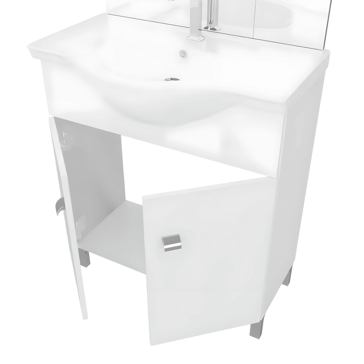 Mobili bagno "Kiro" in nobilitato con finitura bianco lucido , lavabo in ceramica da incasso e specchio - MondoViro