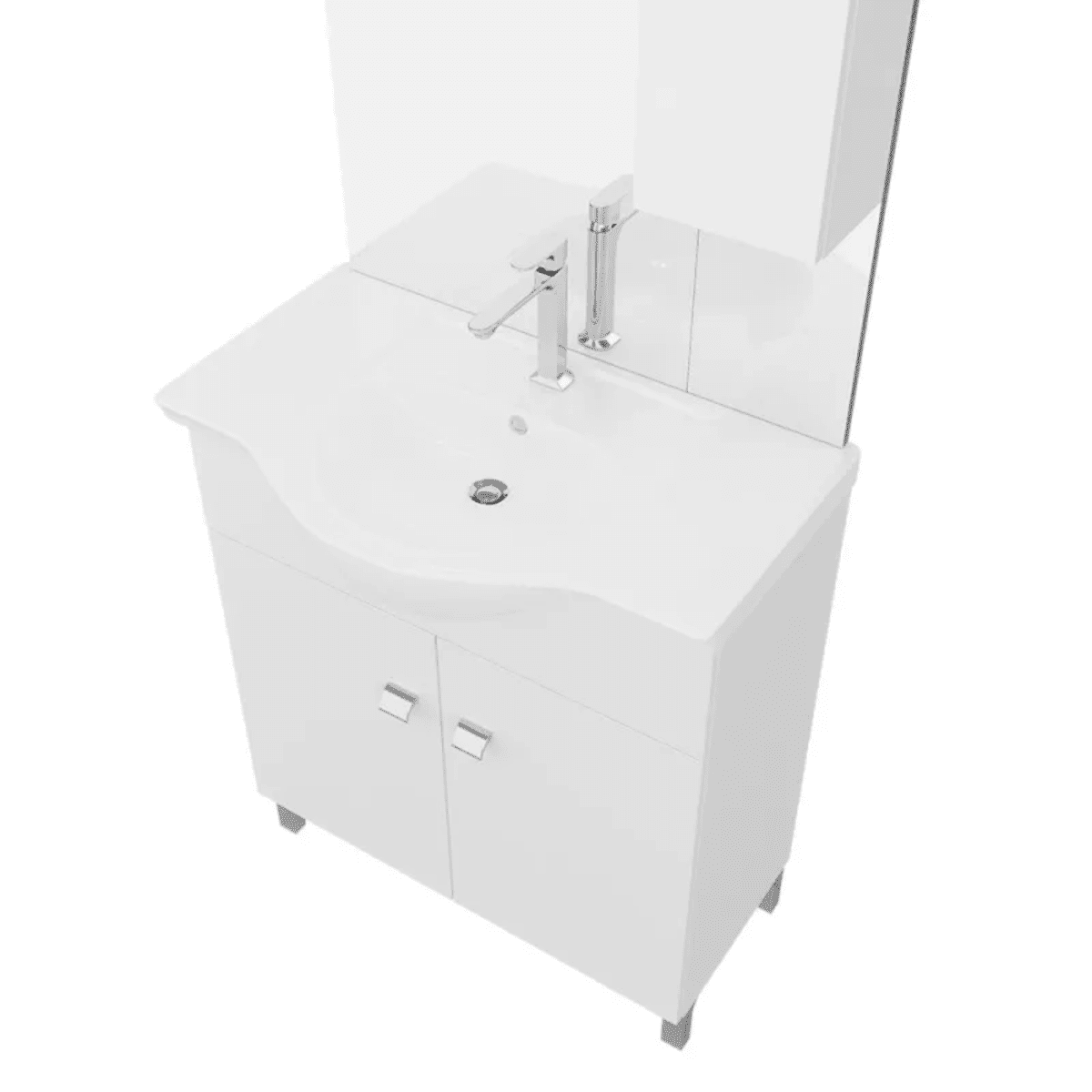 Mobili bagno "Kiro" in nobilitato con finitura bianco lucido , lavabo in ceramica da incasso e specchio - MondoViro