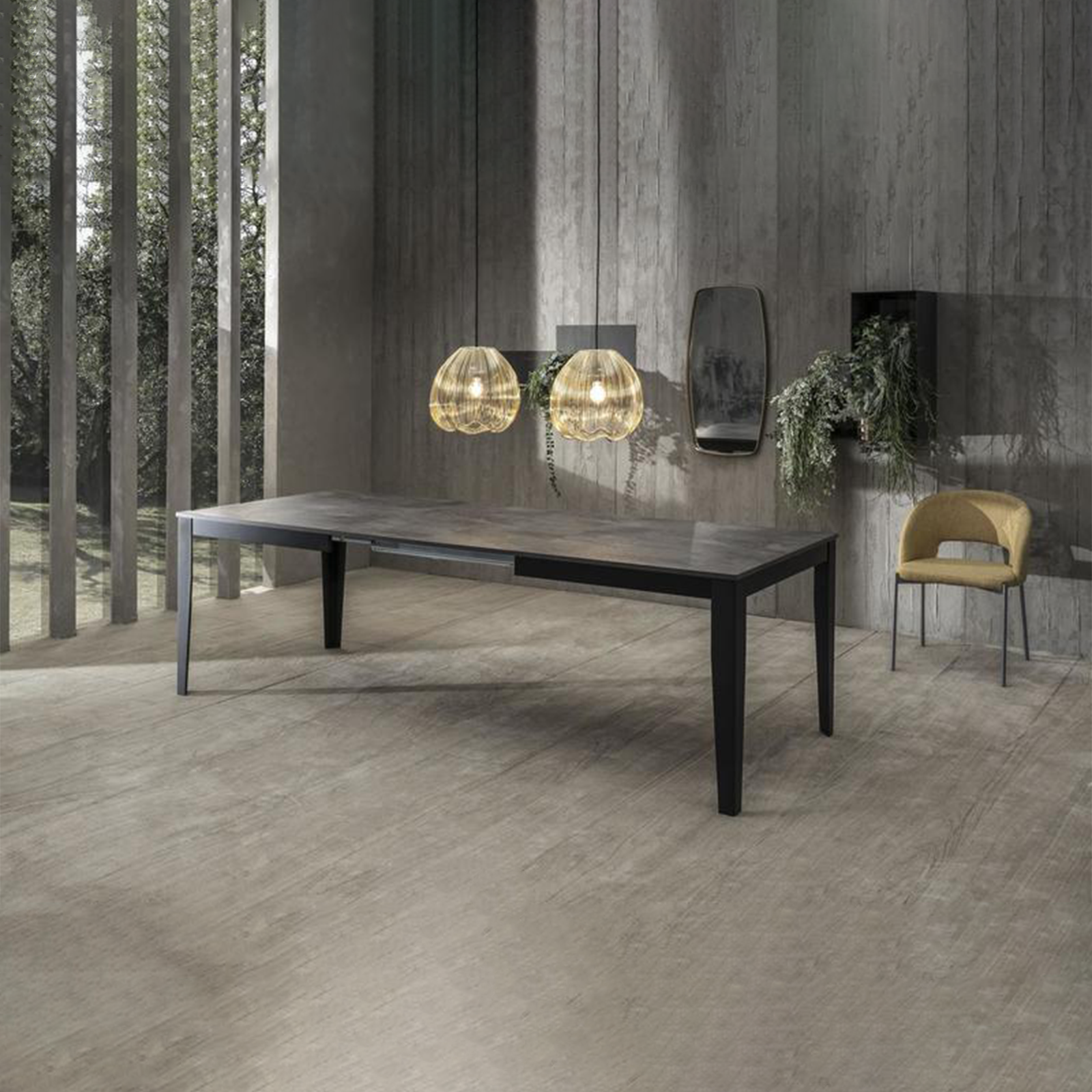 Extendable table "Blanche" melamine top metal legs 14 seats cm 316x90 76h