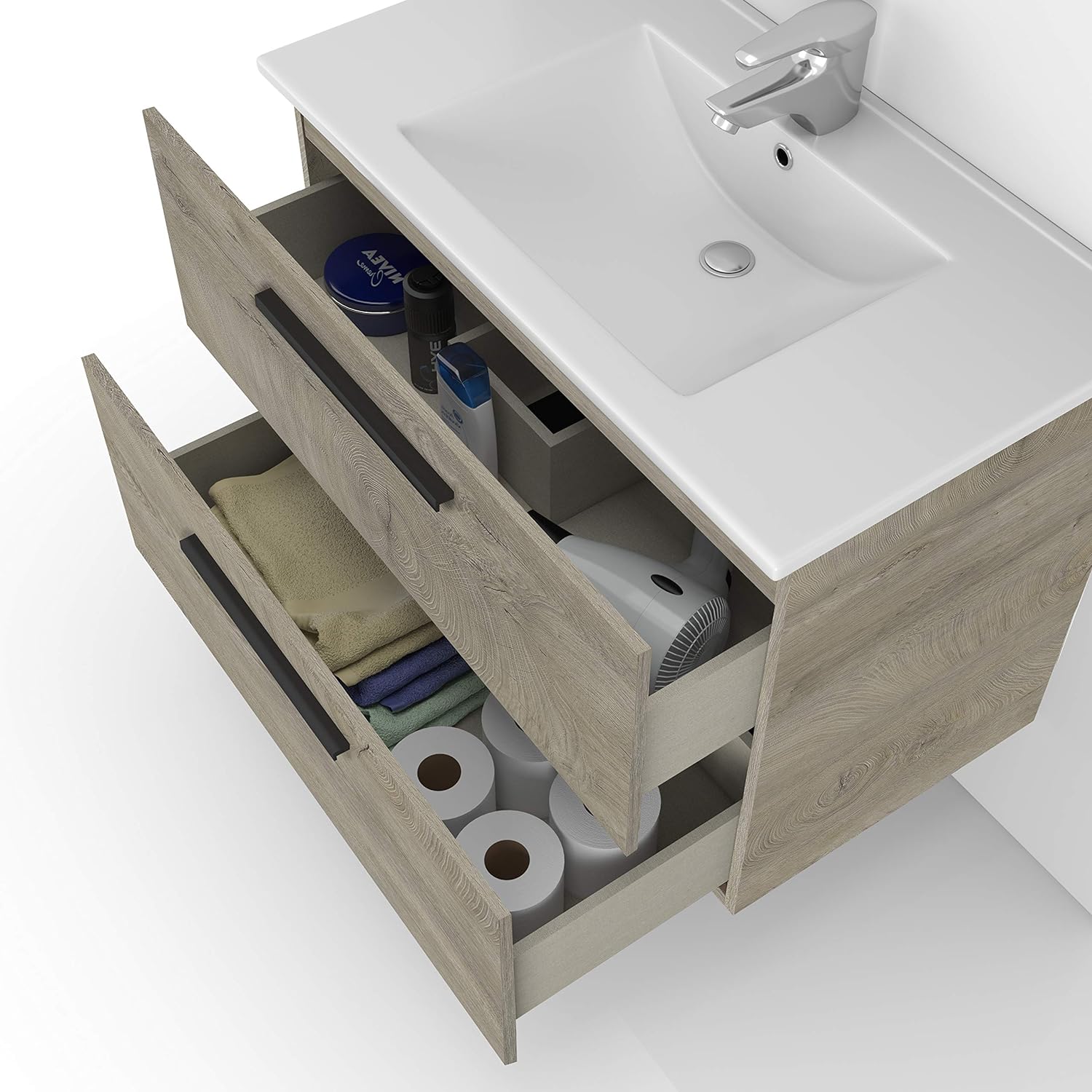 "Aruba" wall-mounted wooden chest of drawers under the sink with mirror, 60x45 cm, 57 cm high