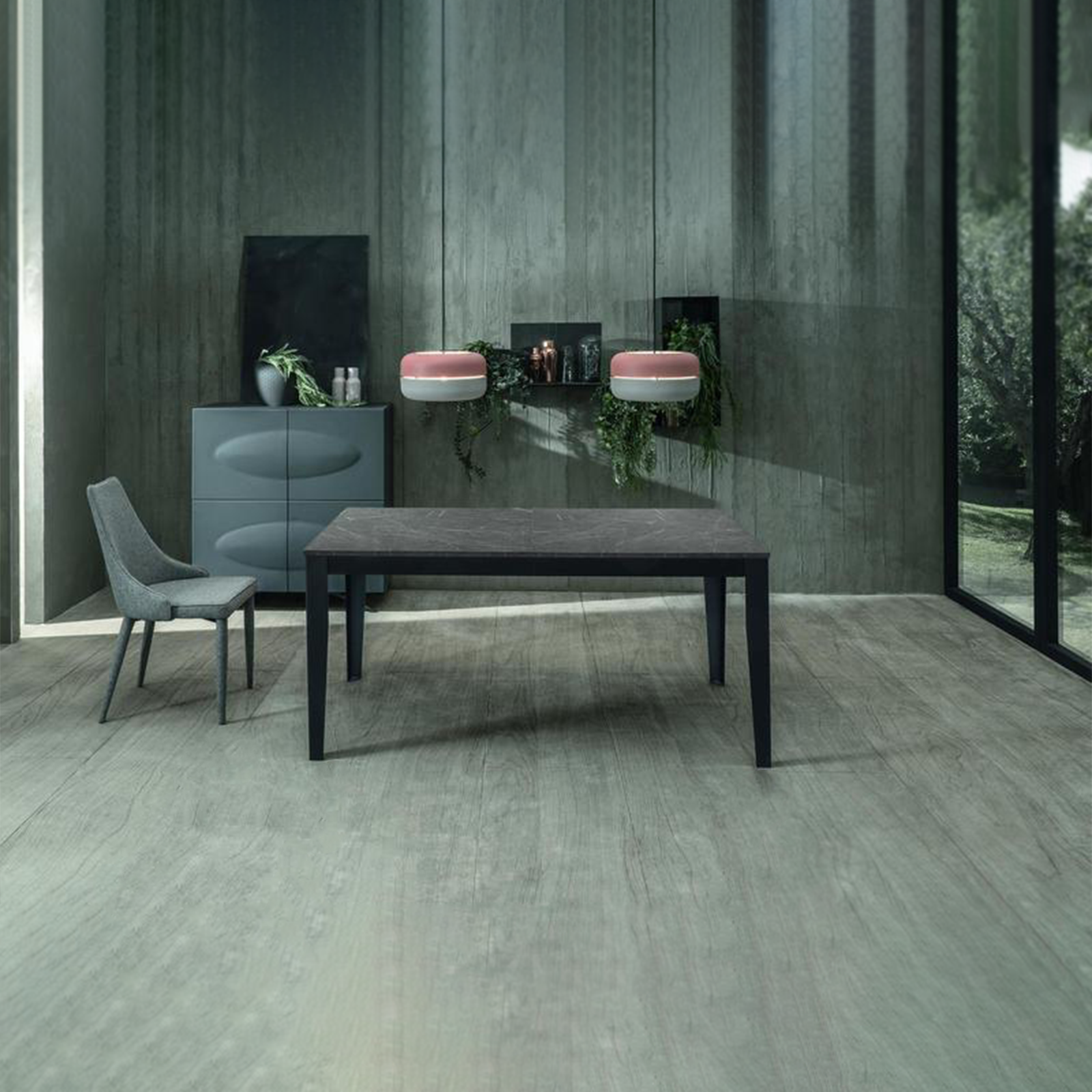 Extendable table "Blanche" melamine top metal legs 14 seats cm 316x90 76h