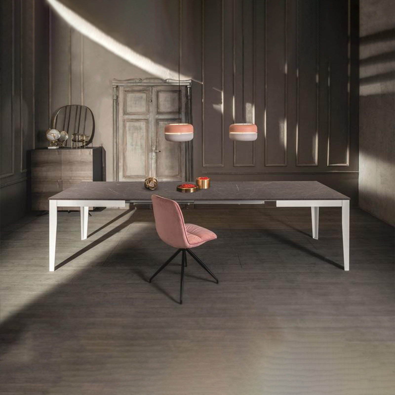 Extendable table "Blanche" melamine top metal legs cm 130/290x80 76h