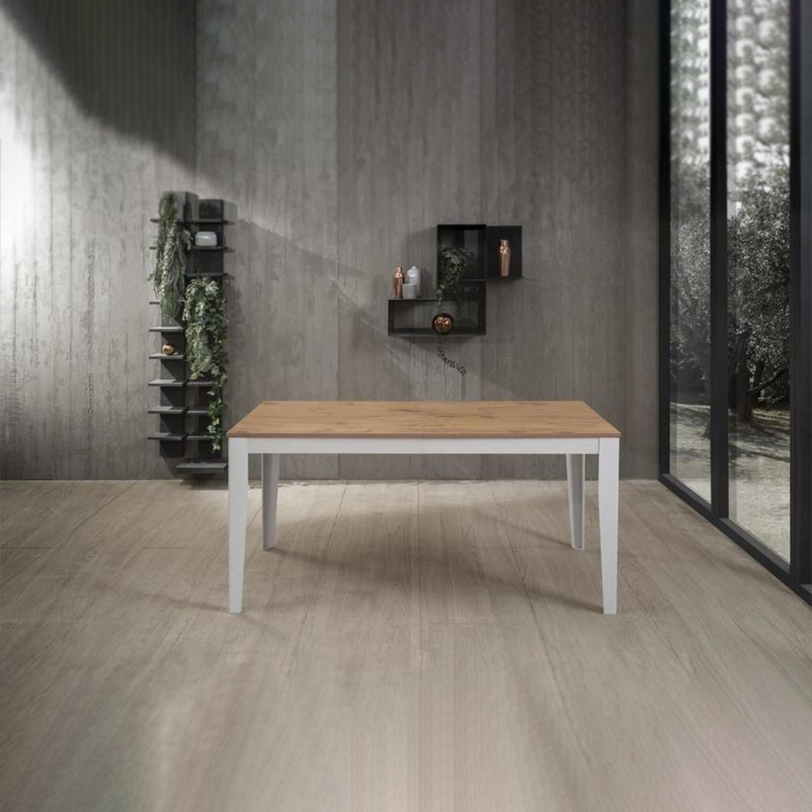 Extendable table "Blanche" melamine top metal legs 14 seats cm 316x90 76h