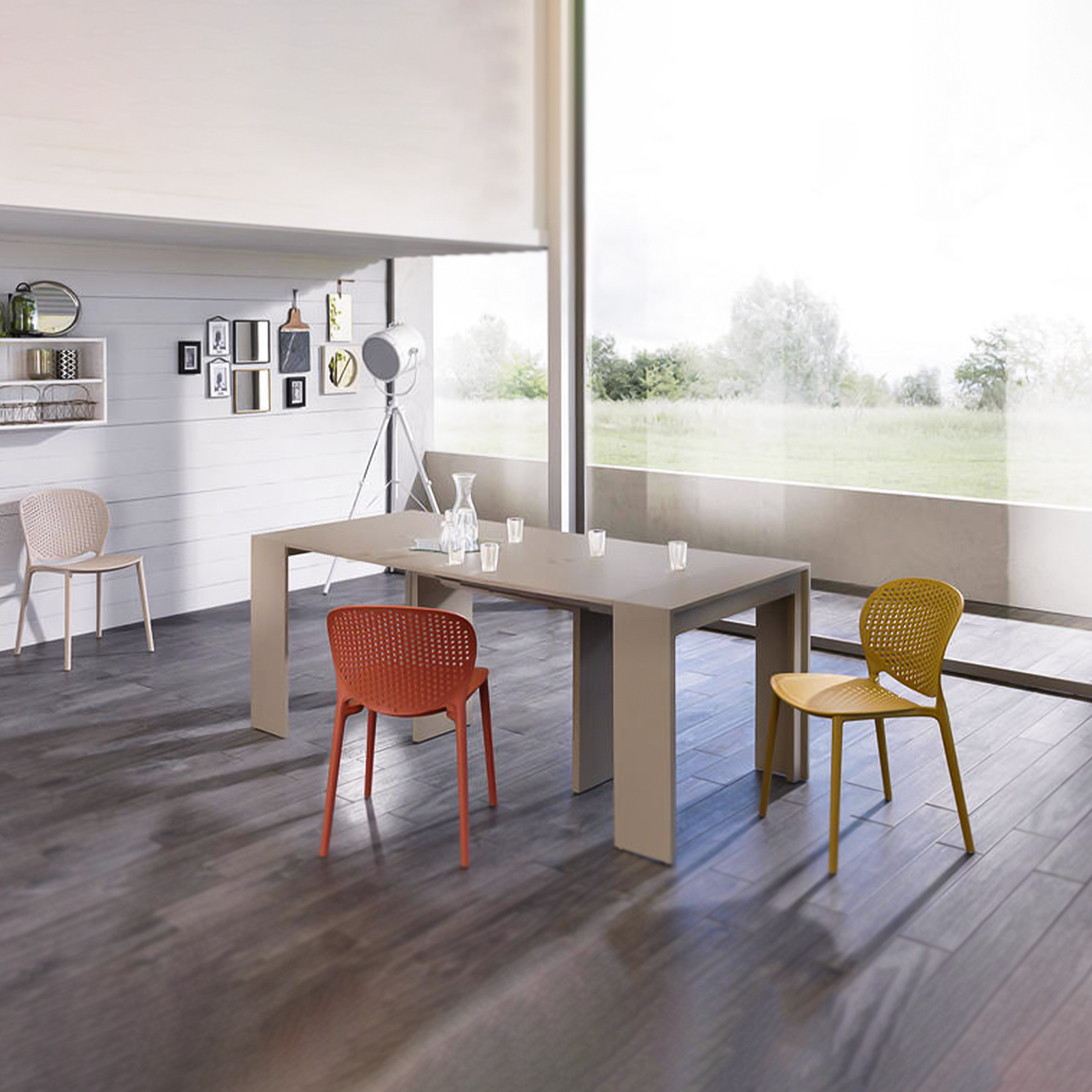 Extendable console table "Pinocchio" in lacquered wood 10 seats cm 43/302x90 76h