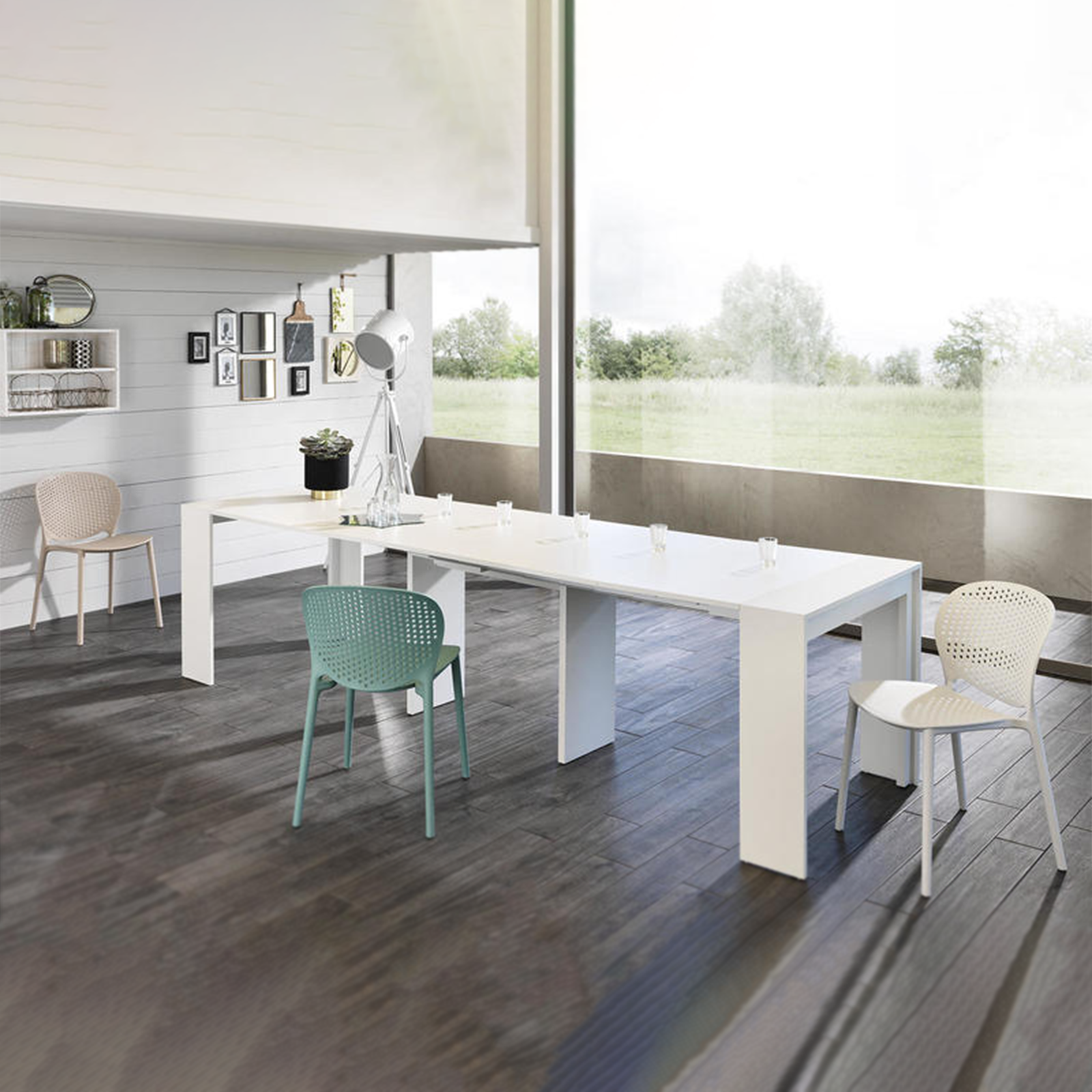 Extendable console table "Pinocchio" in lacquered wood 10 seats cm 43/302x90 76h