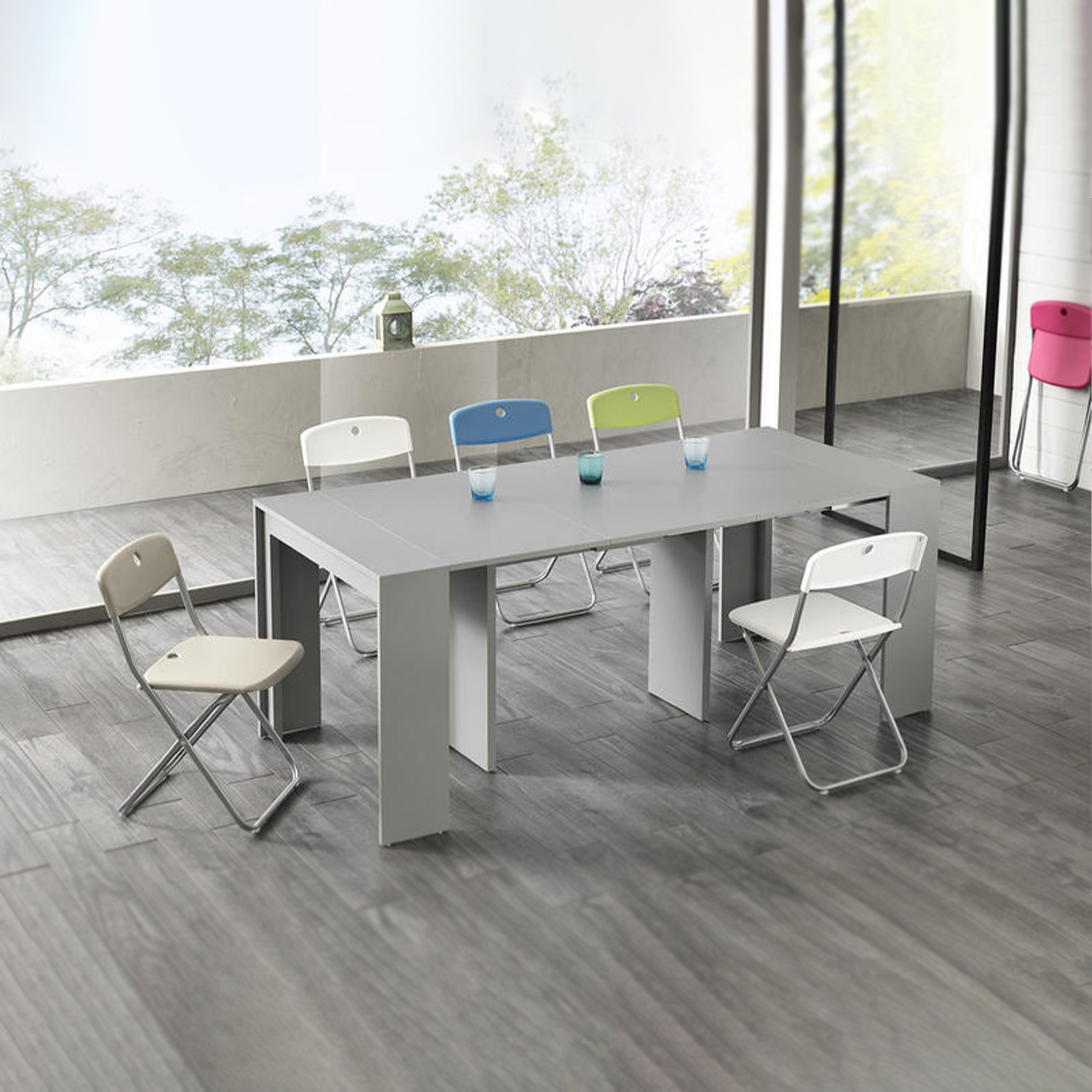 Extendable console table "Pinocchio" in lacquered wood 10 seats cm 43/302x90 76h