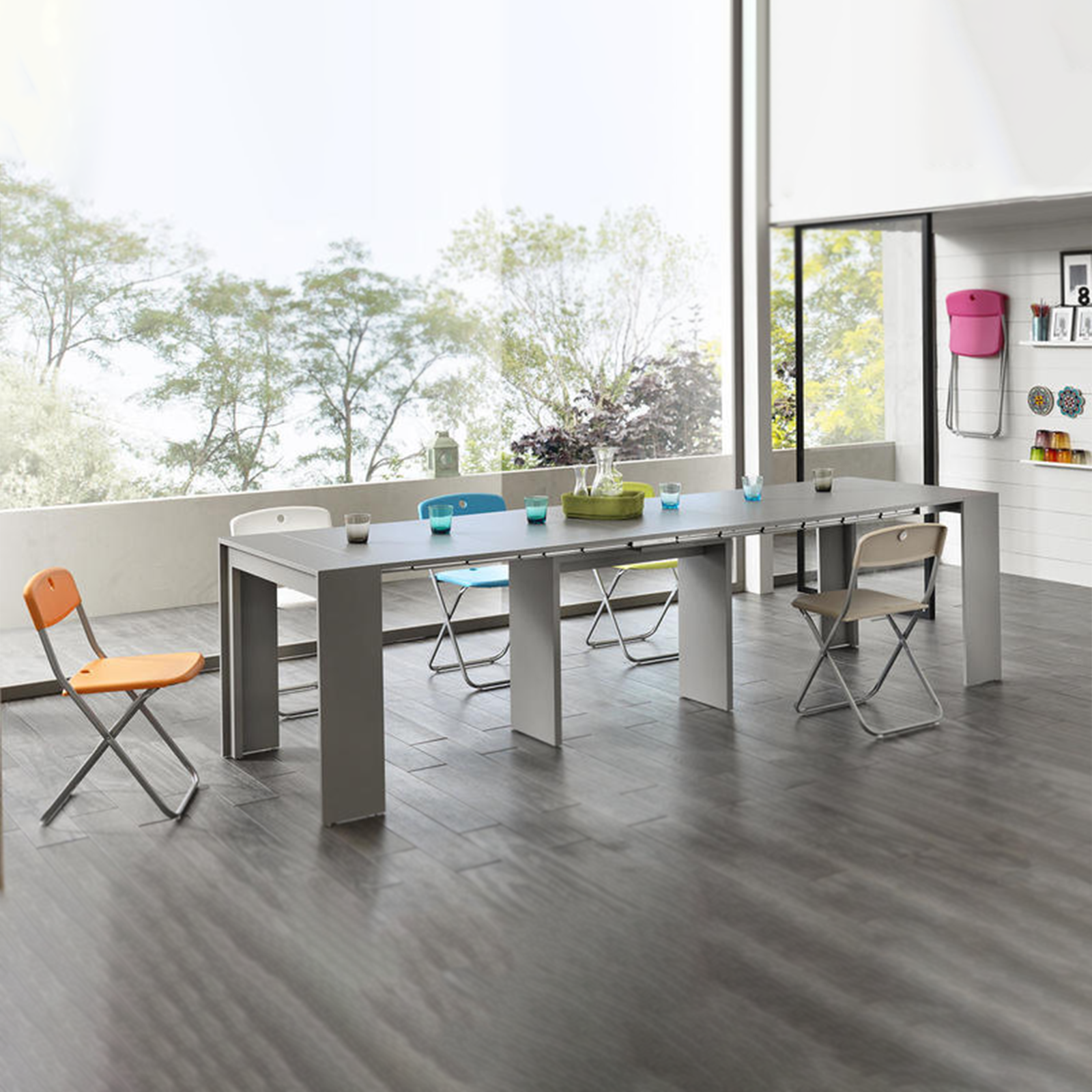 Extendable console table "Pinocchio" in lacquered wood 10 seats cm 43/302x90 76h