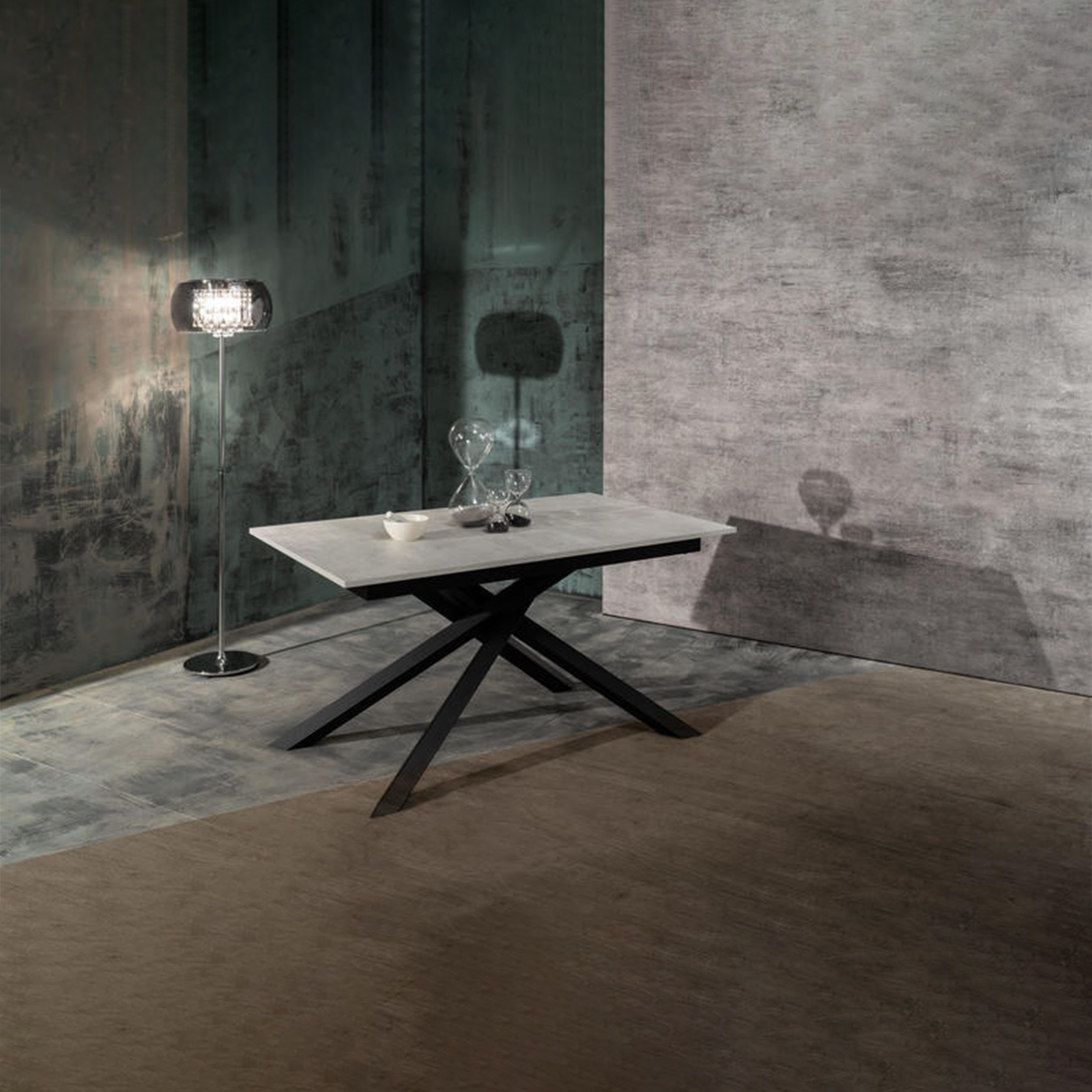 Mesa extensible moderna "Atene" con tablero de melamina y patas de metal pintado