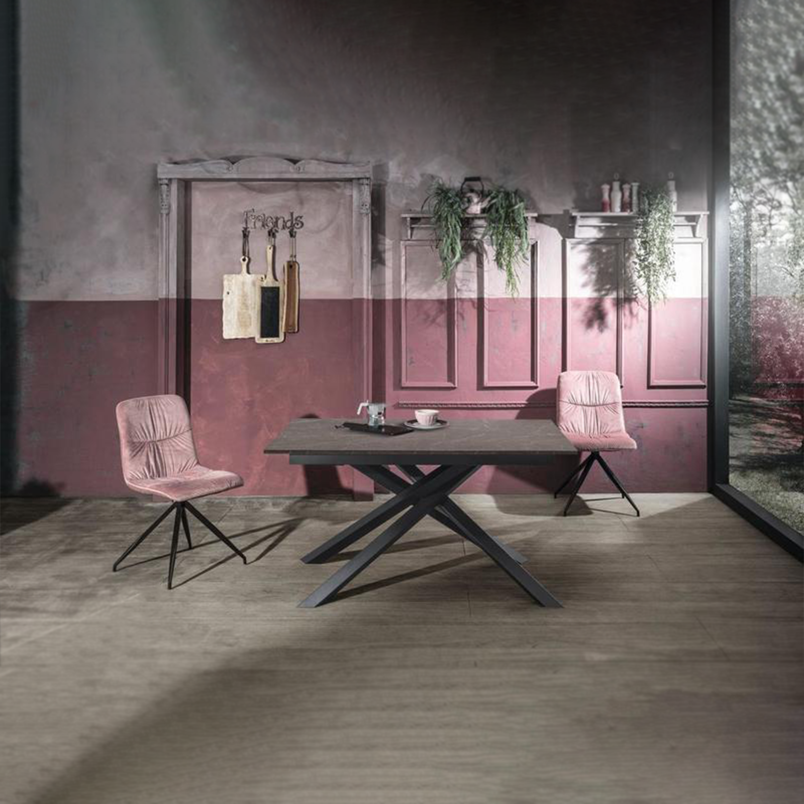 Mesa extensible moderna "Atene" con tablero de melamina y patas de metal pintado