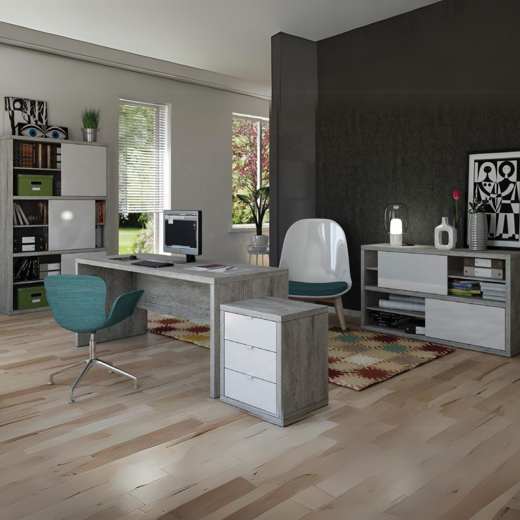 "Riri" office set in white and cement