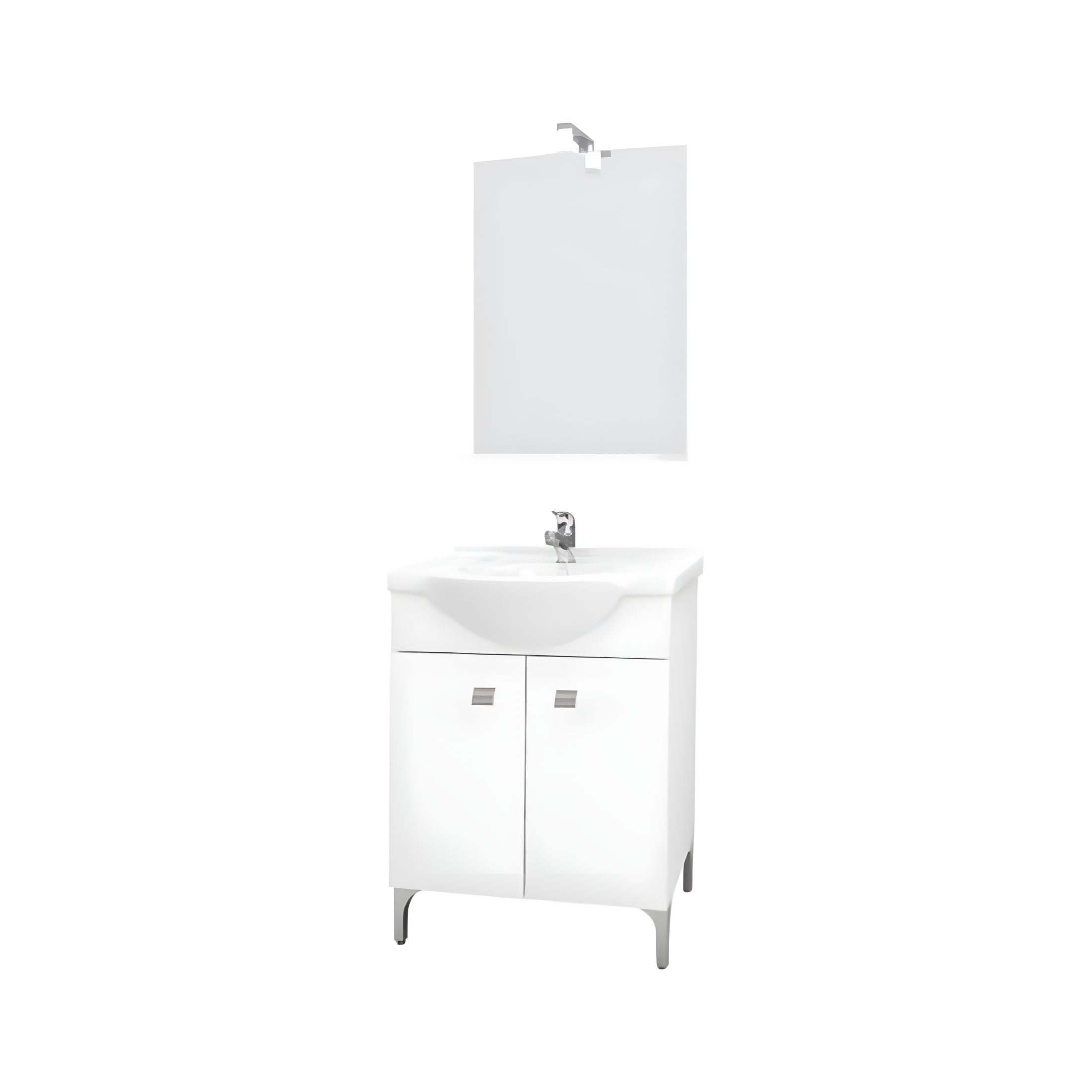 "Kiro" bathroom furniture in melamine with a glossy white finish, built-in ceramic sink and mirror