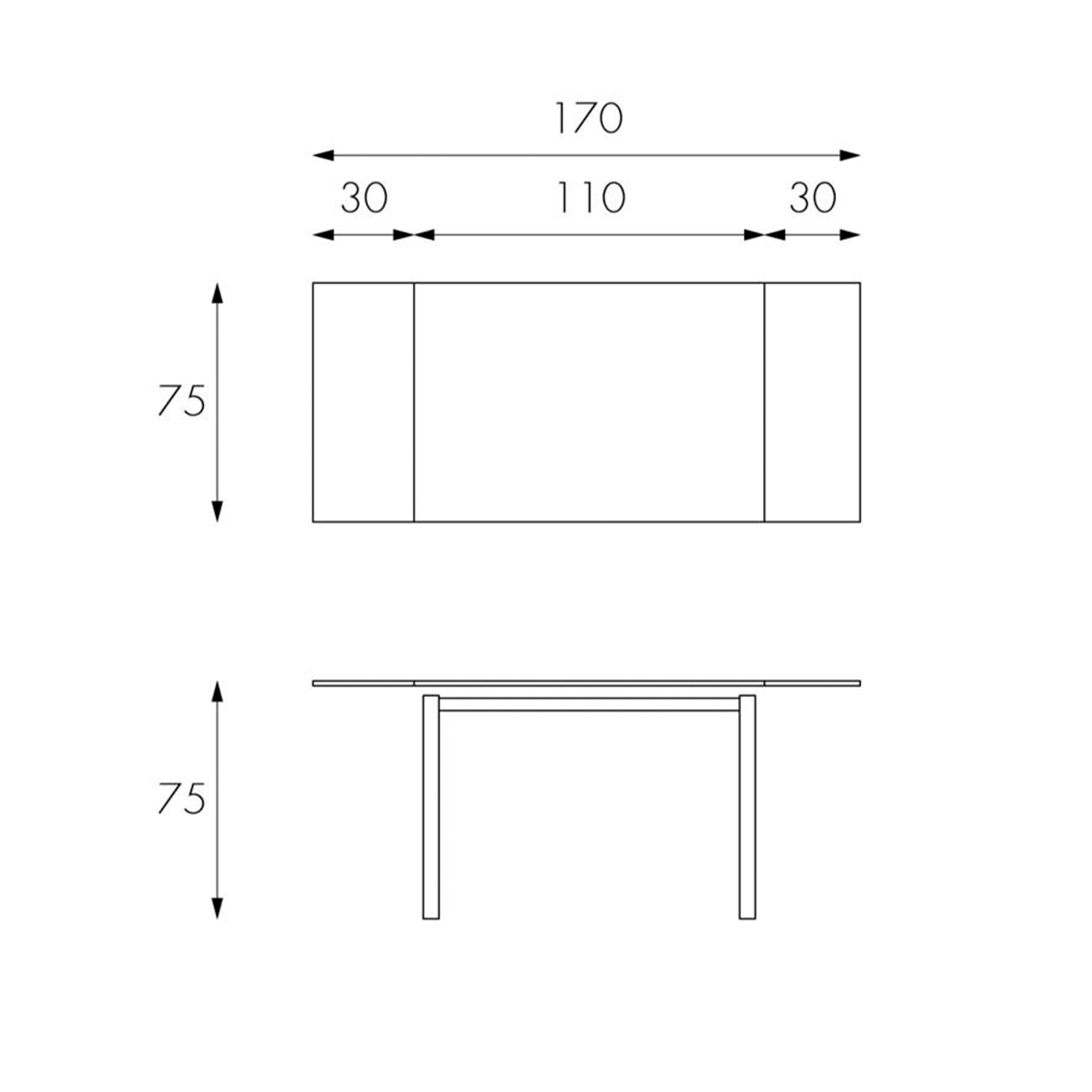 Extendable "Bali" table with tempered glass top and metal legs