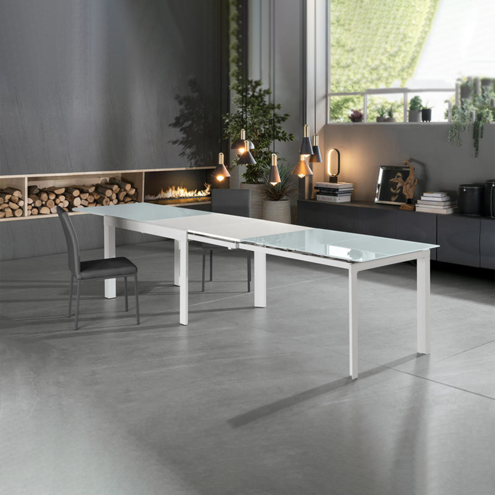 Extendable table "Rodi" glass top metal frame 10 seats cm 120/350x83 75h