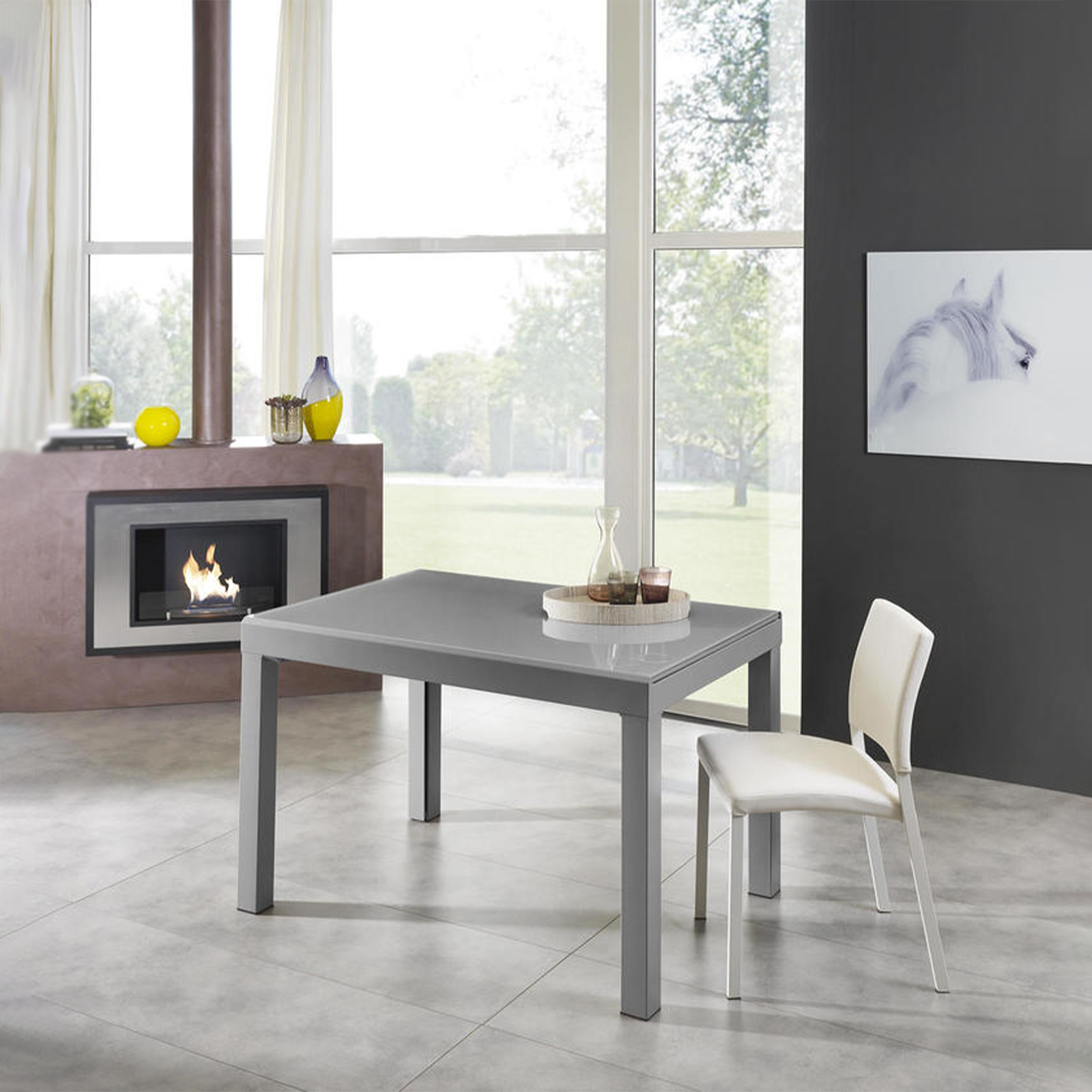 Extendable table "Rodi" glass top metal frame 10 seats cm 120/350x83 75h