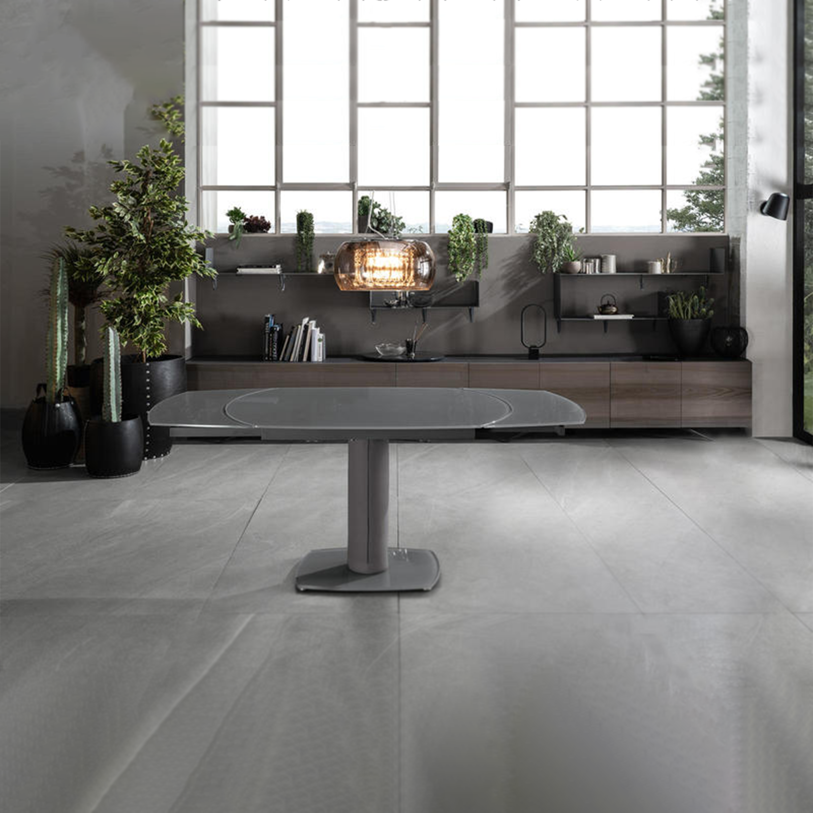 Extendable table "Bangkok" in textured glass with metal legs, 120/180x90 cm, 76h