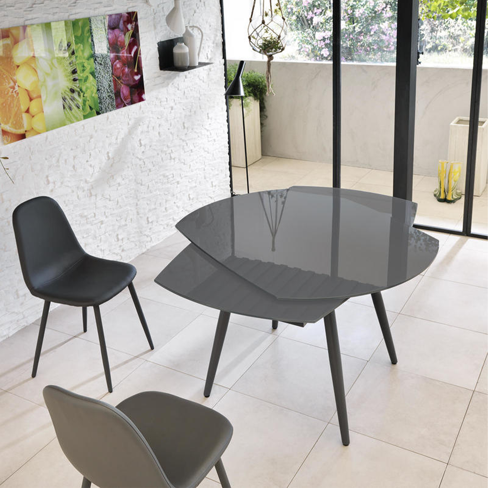 Extendable table in tempered glass "Giulietta" metal frame 120/180x90 cm 76h