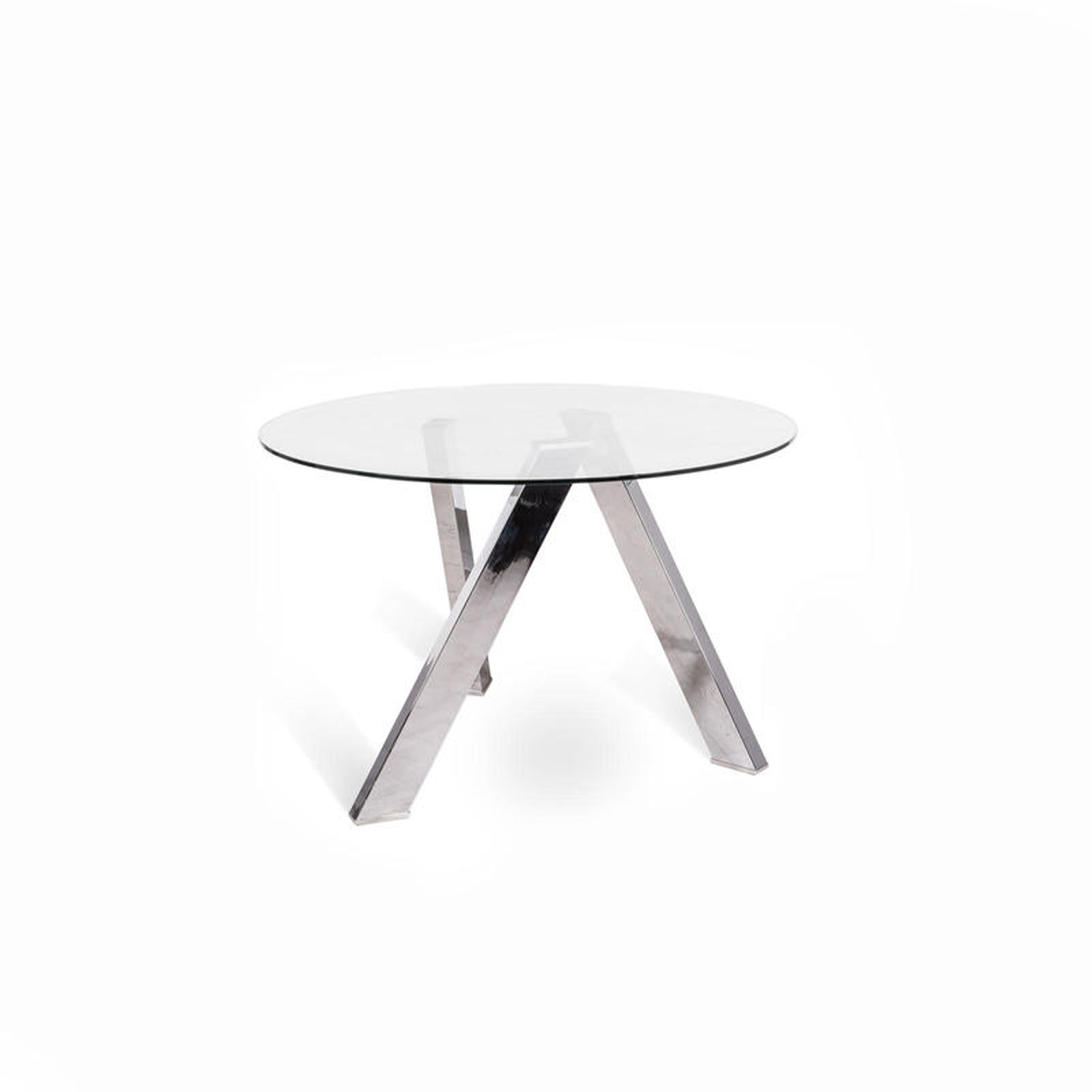 "Idahol" modern round dining table in tempered glass, 120x120 cm, 75 cm high.