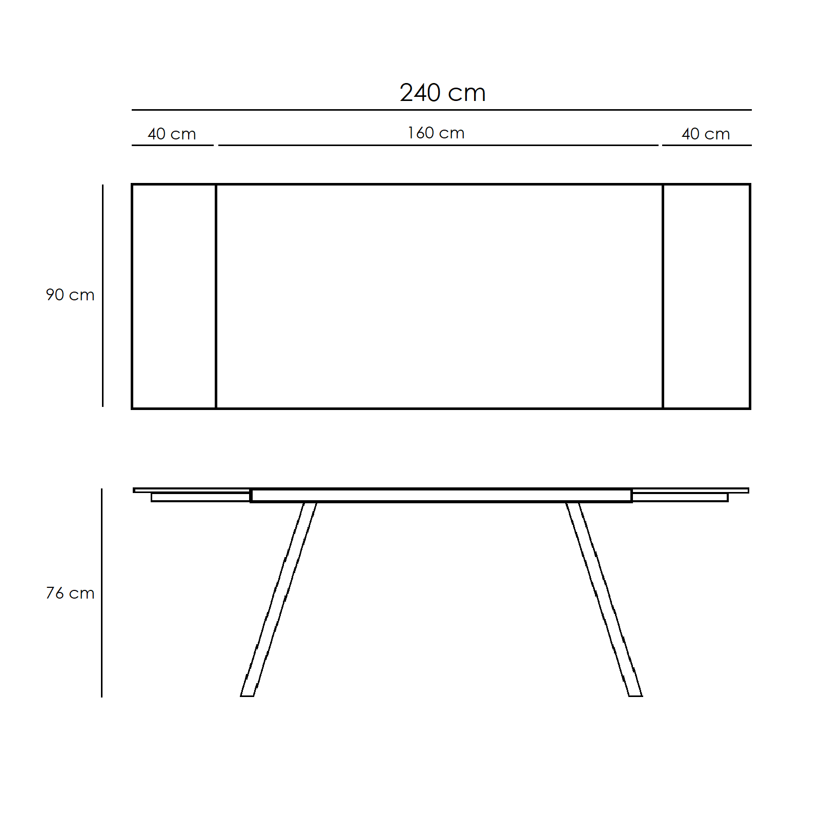 Extendable "Smokey" table with tempered glass top, 160/240x90 cm, h76 cm