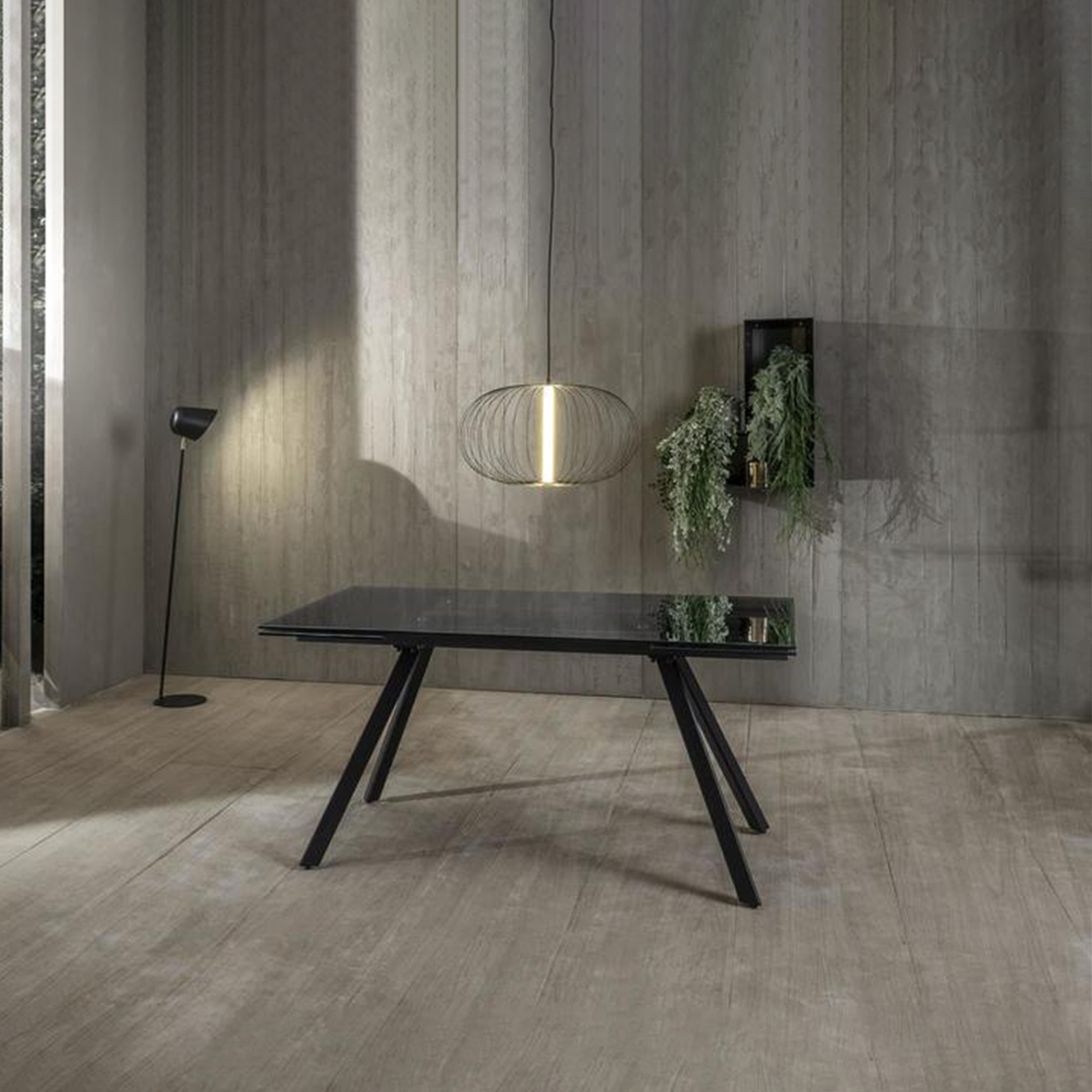 Extendable "Smokey" table with tempered glass top, 160/240x90 cm, h76 cm