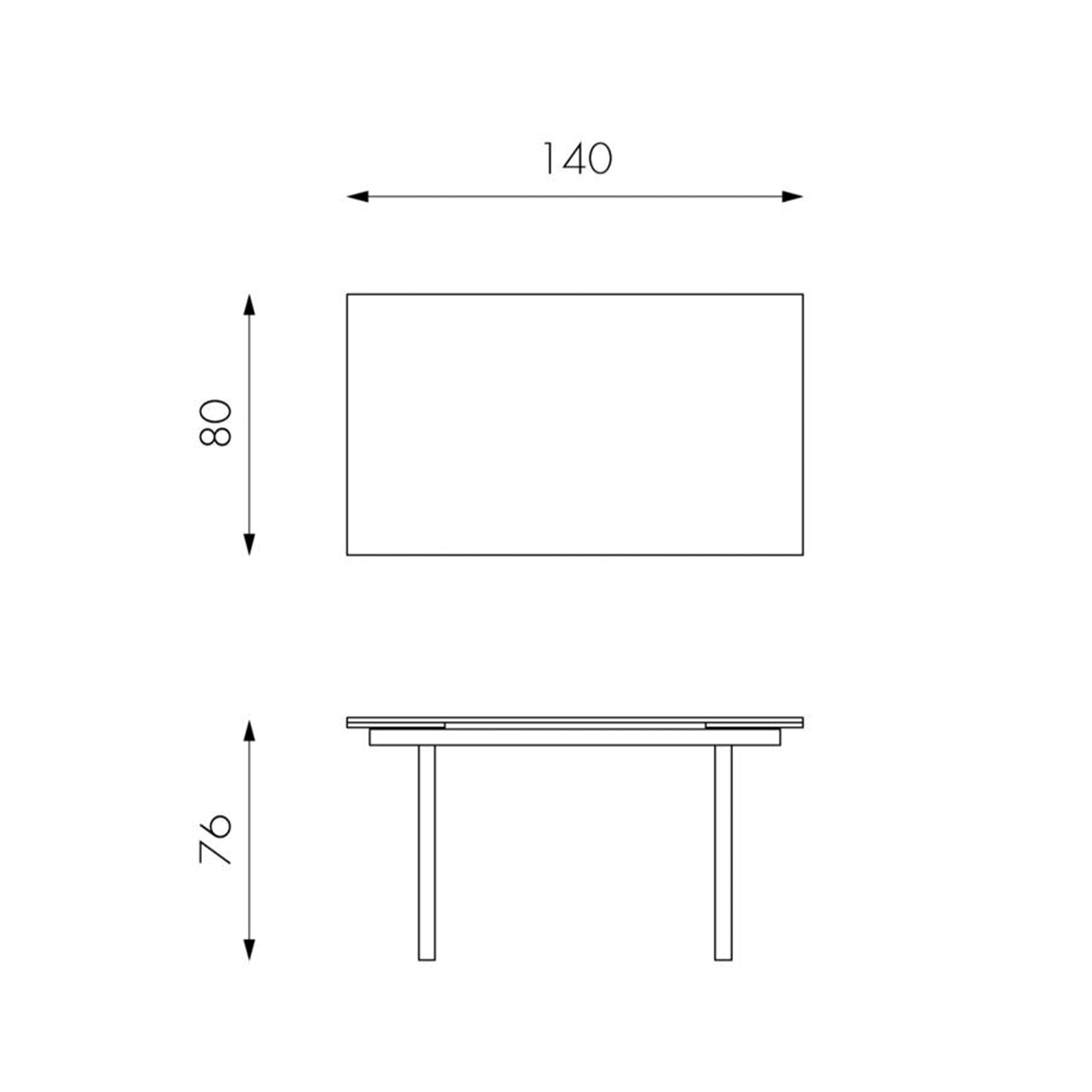 Extendable tempered glass table "Nathan" with metal legs, 140/200x80 cm, 76 cm high.