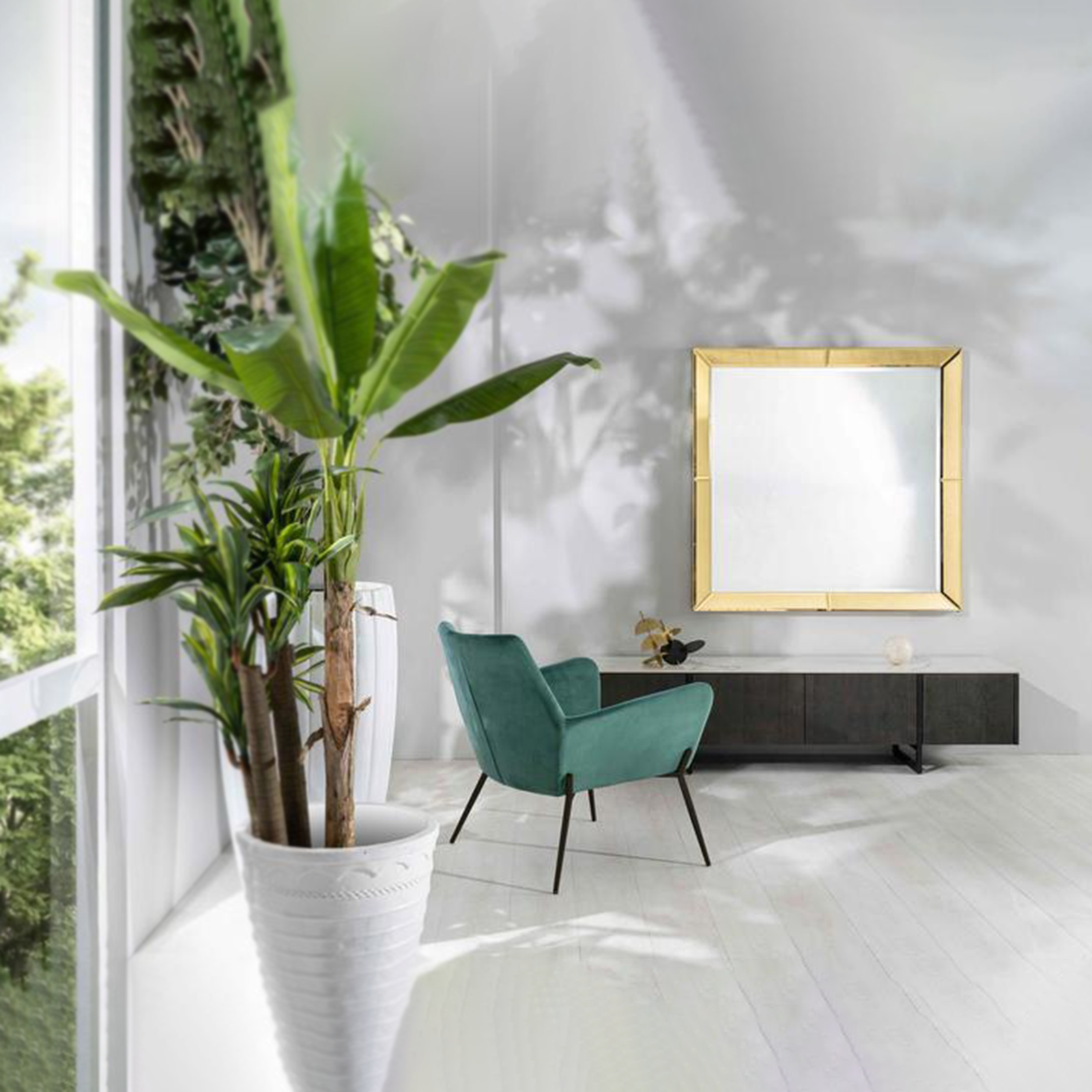 "Robin" square wall mirror with gold mirrored frame 120x5 cm 120h