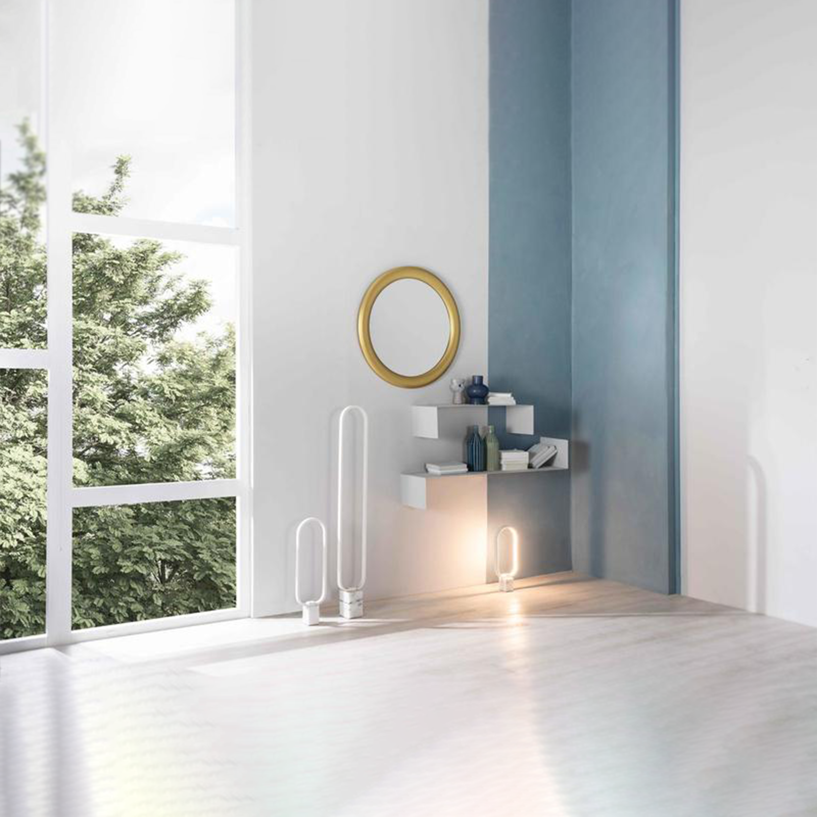 "Inès" wall mirror with oval golden wooden frame, 80x6 cm, 80h