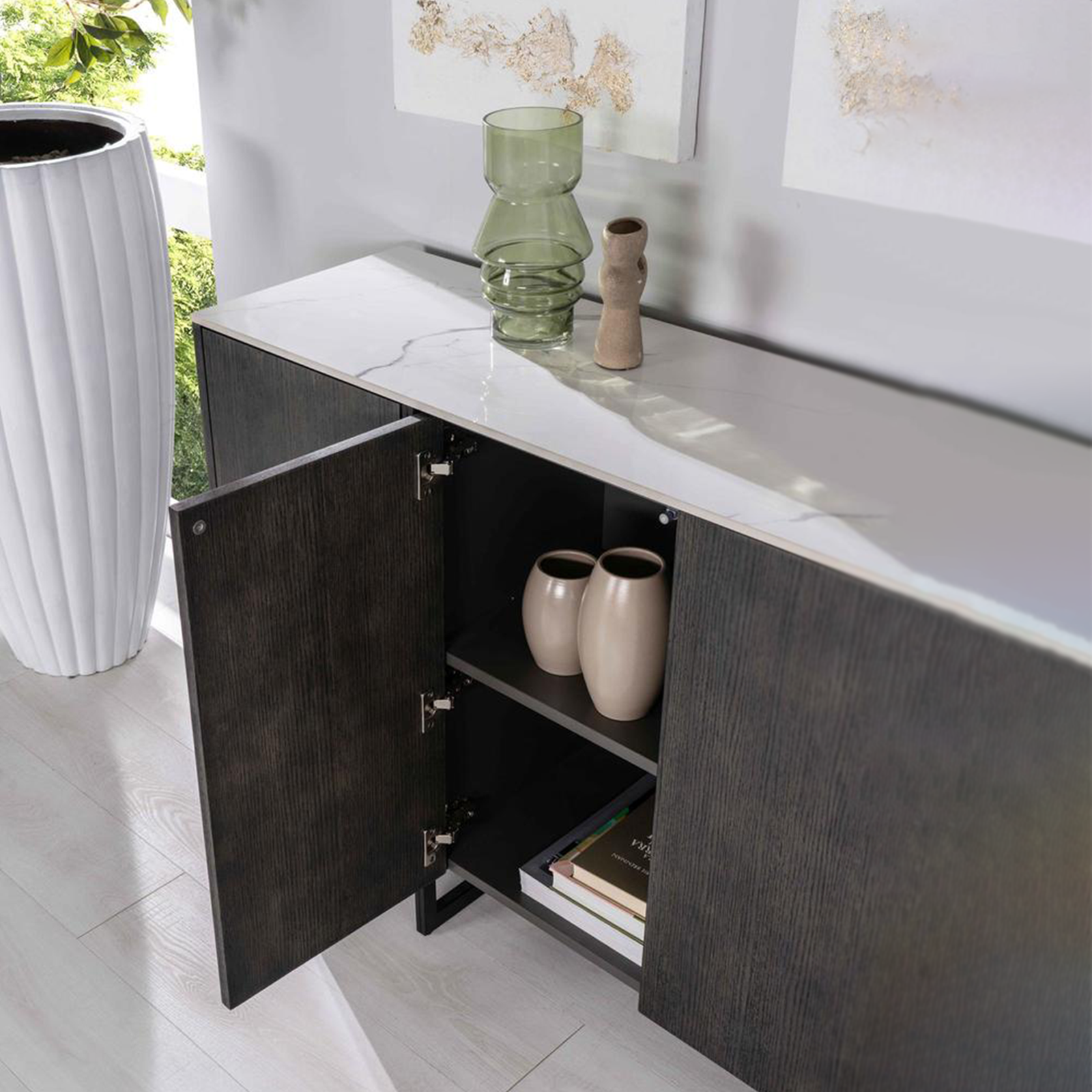 "Alpha" wooden sideboard with ceramic top, 4 doors, 160x40 cm, 85h