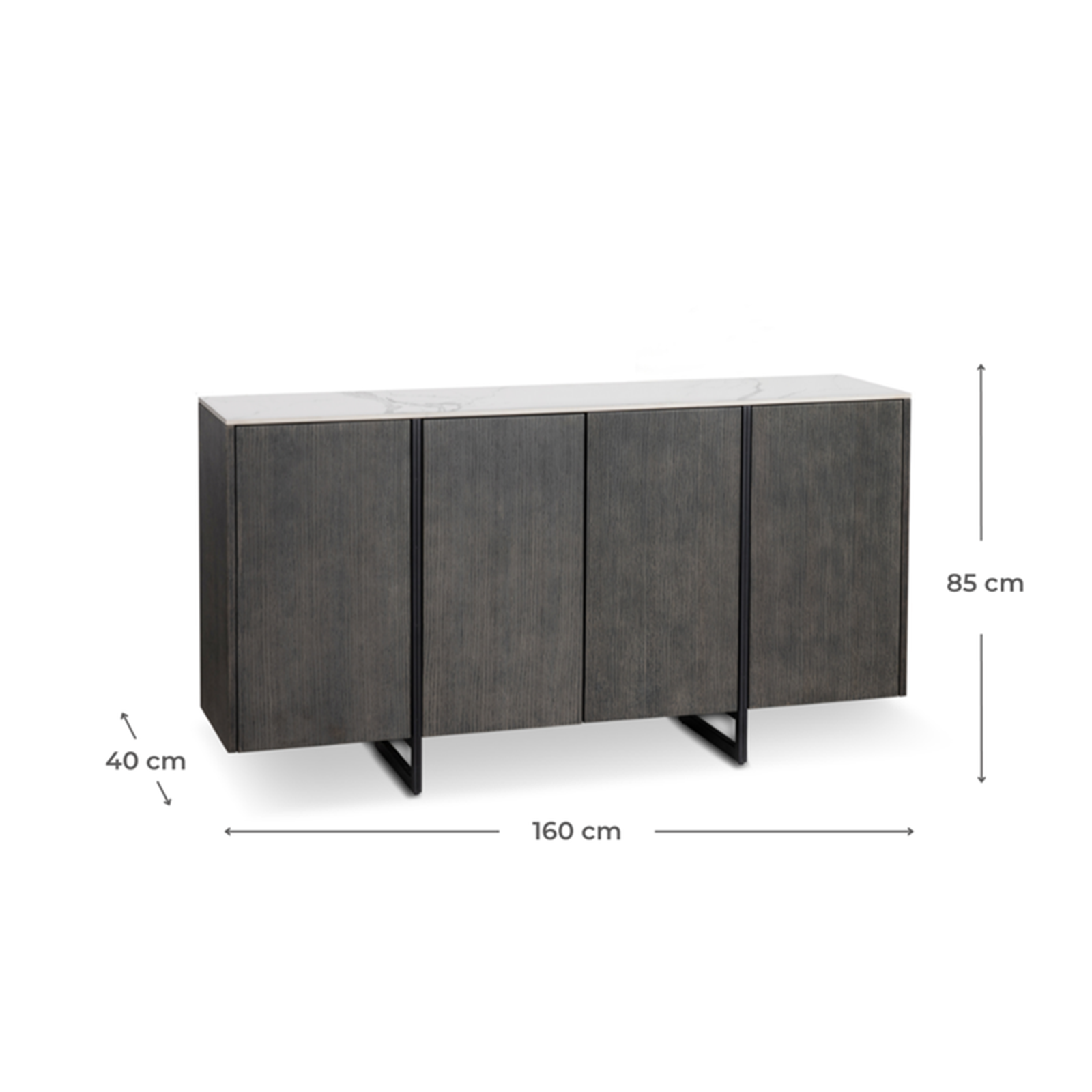 "Alpha" wooden sideboard with ceramic top, 4 doors, 160x40 cm, 85h