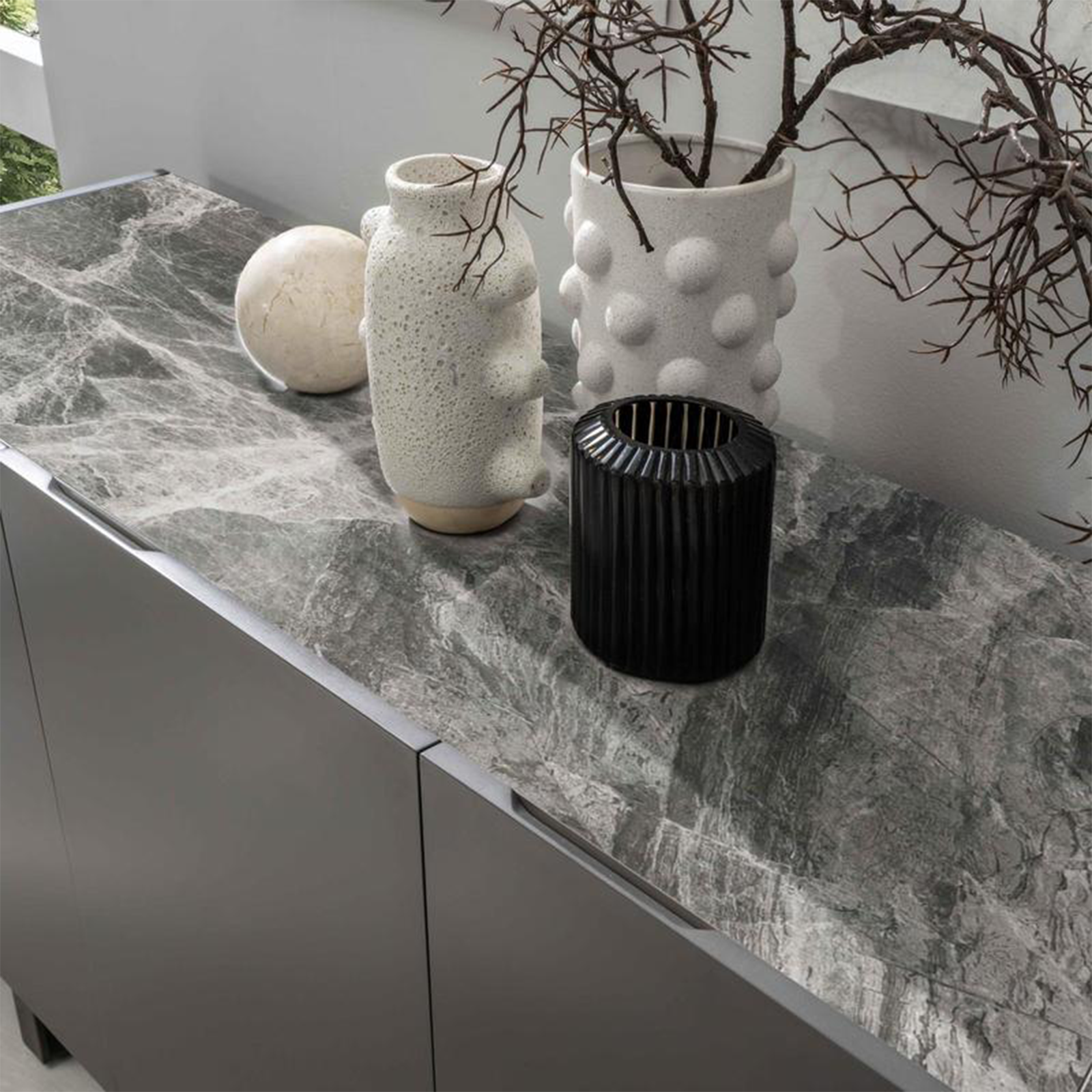 "Adrien" living room sideboard with 3 doors, ceramic top, 150x45 cm, 85 cm high