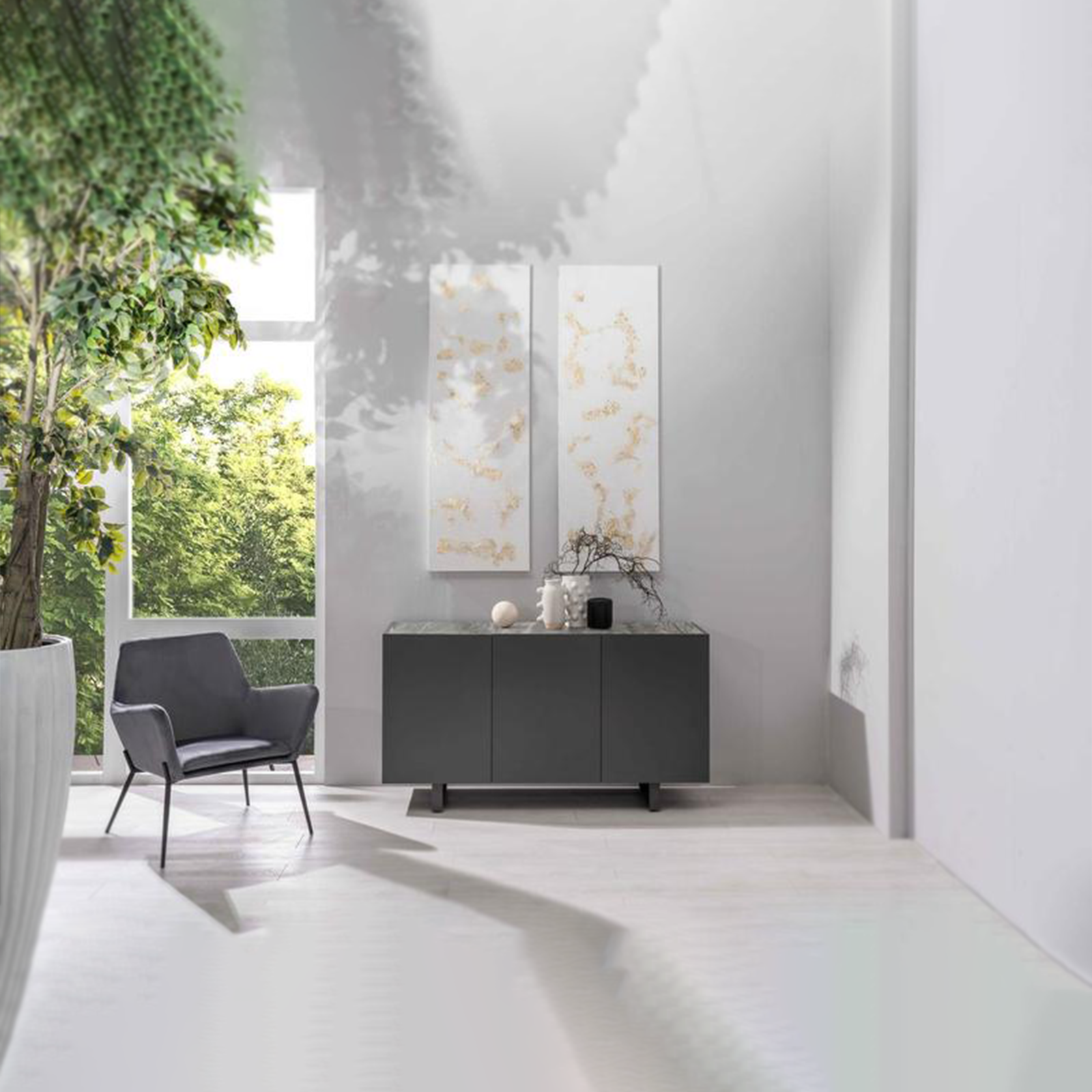 "Adrien" living room sideboard with 3 doors, ceramic top, 150x45 cm, 85 cm high