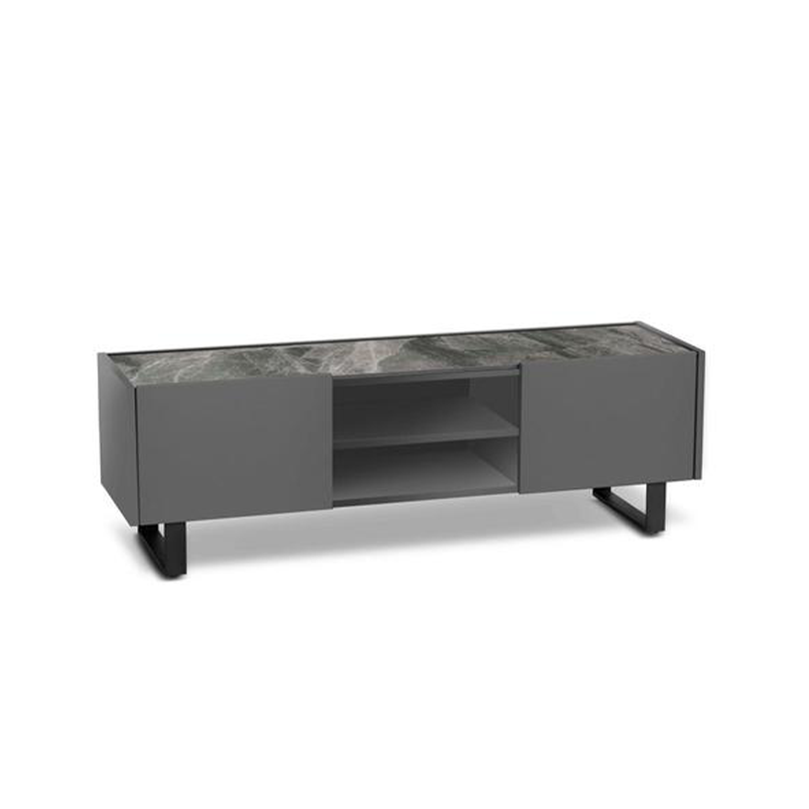 "Théo" TV stand with ceramic top, 2 doors and 2 open compartments, 140x40 cm, 45 cm high