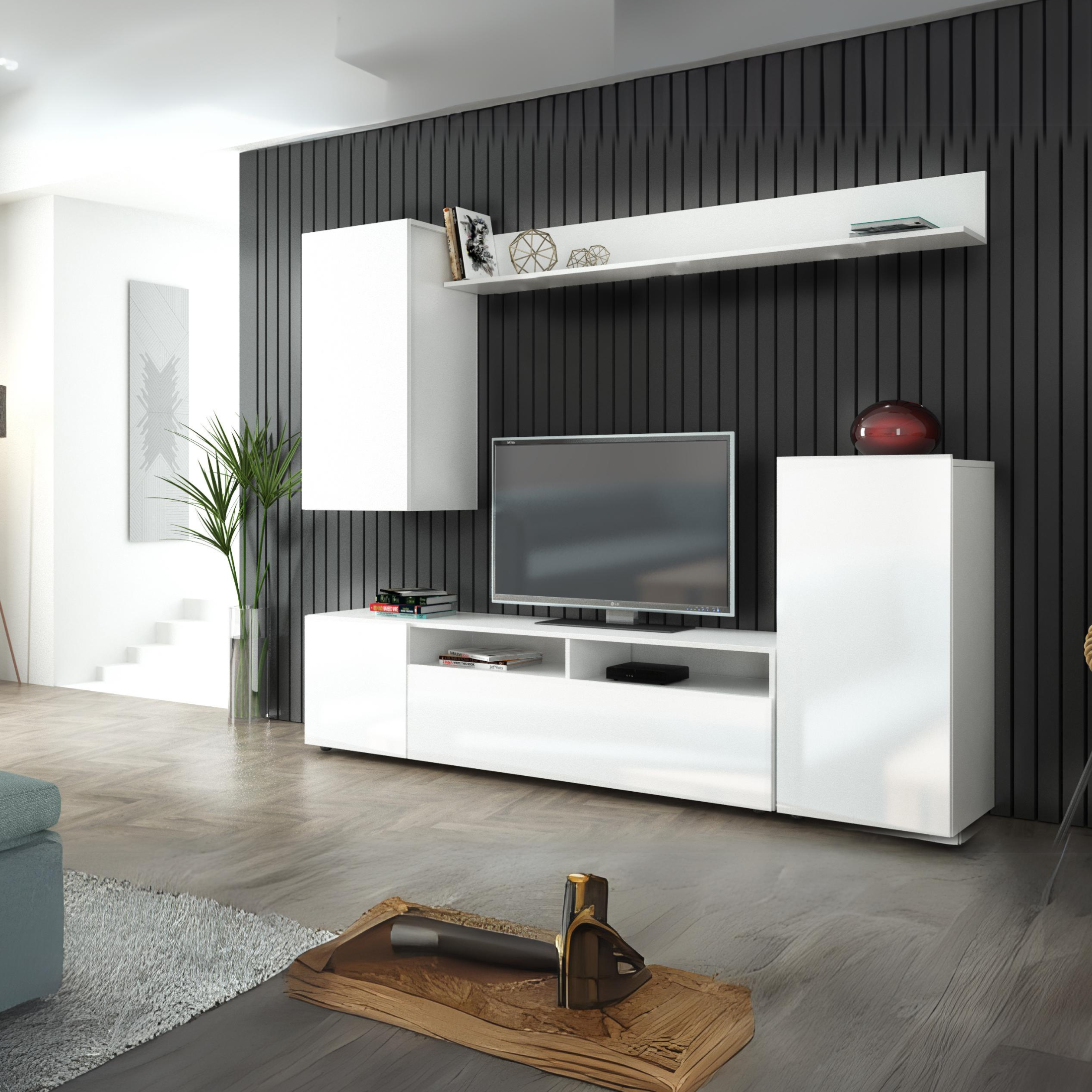 Living room wall unit with "Living Bridge" shelf, 207x34 cm, 170 cm high