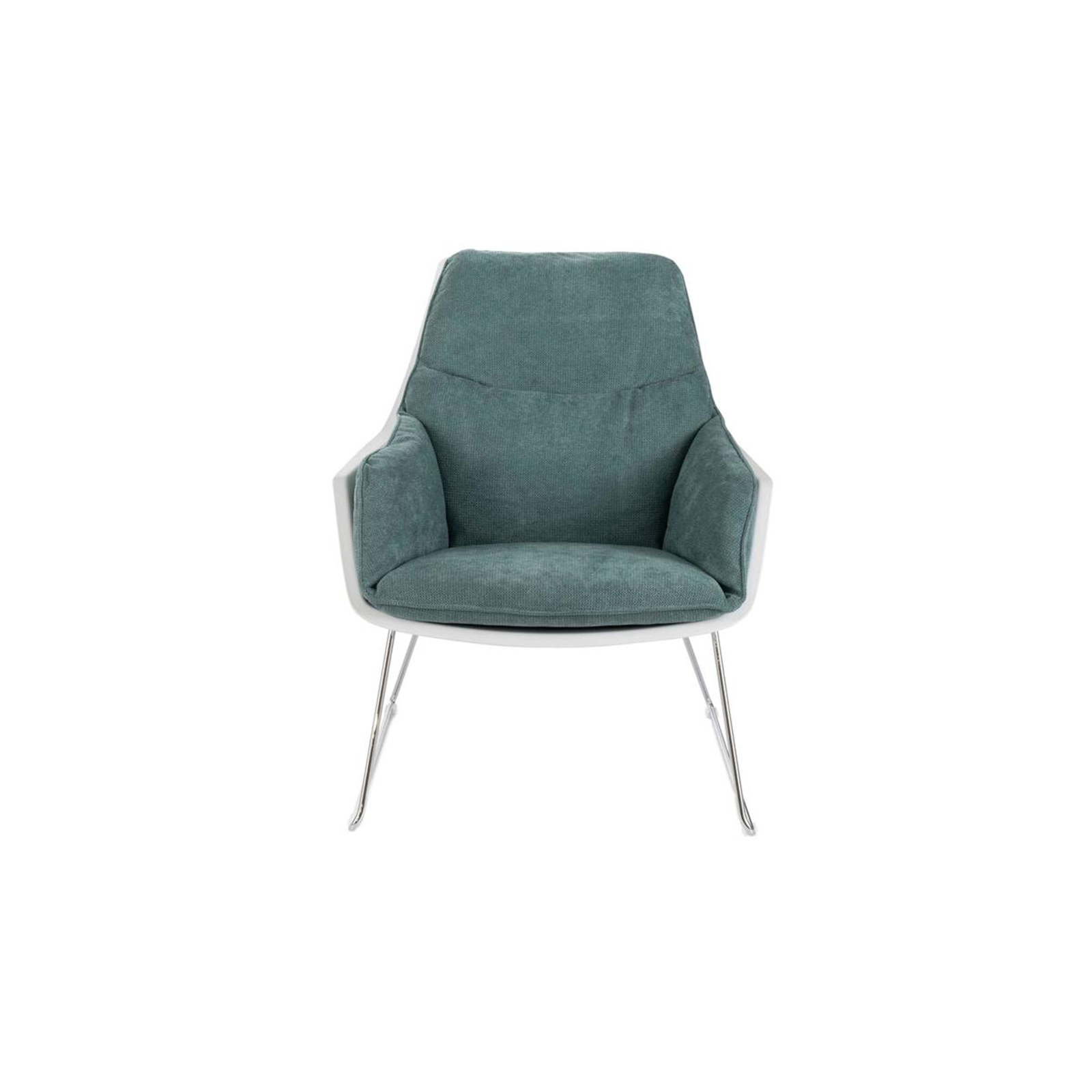 "Audrey" modern upholstered armchair in fabric with metal legs, 74x85 cm, 86 cm high.
