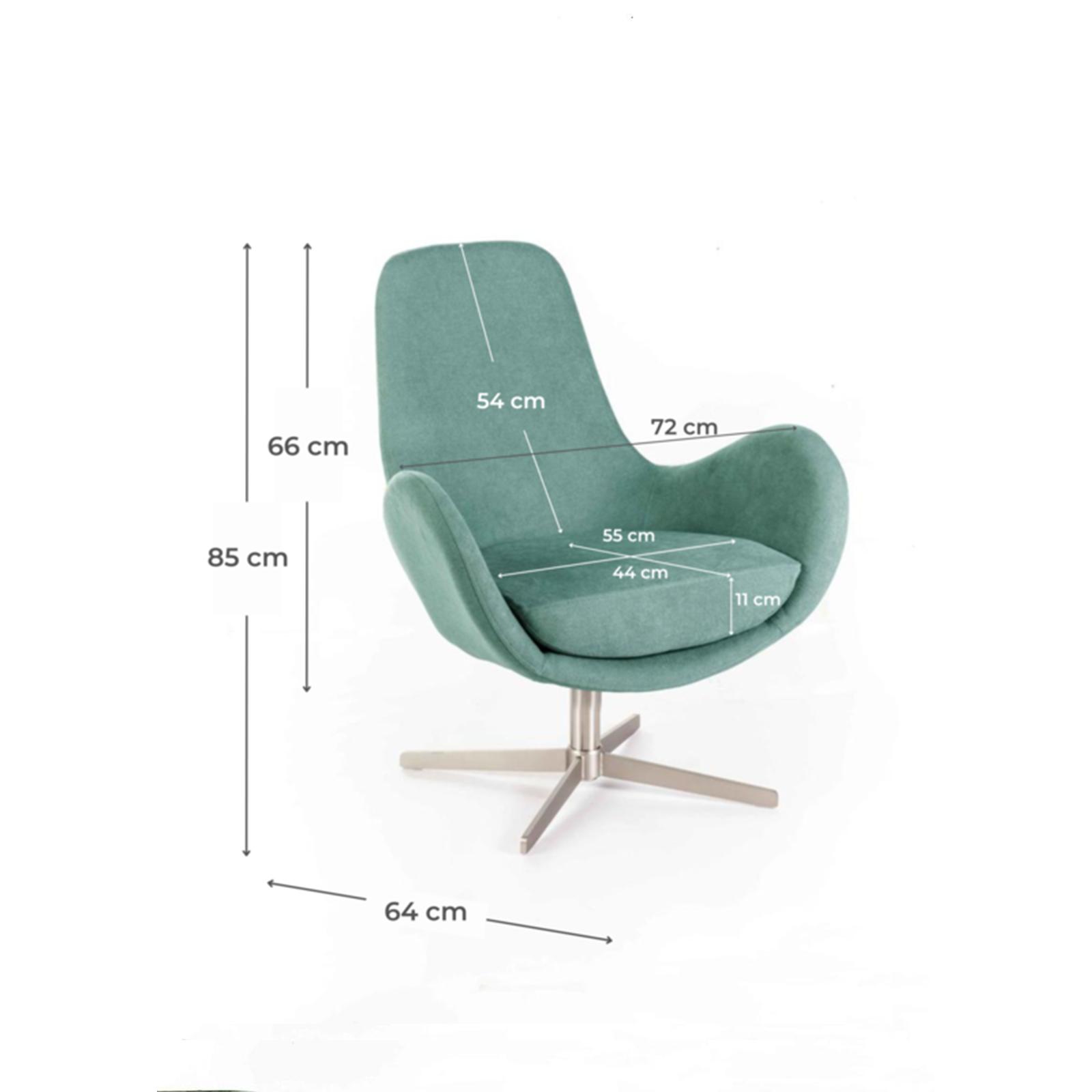 Modern swivel armchair "Orpea" in fabric with chrome base cm 72x64 85h