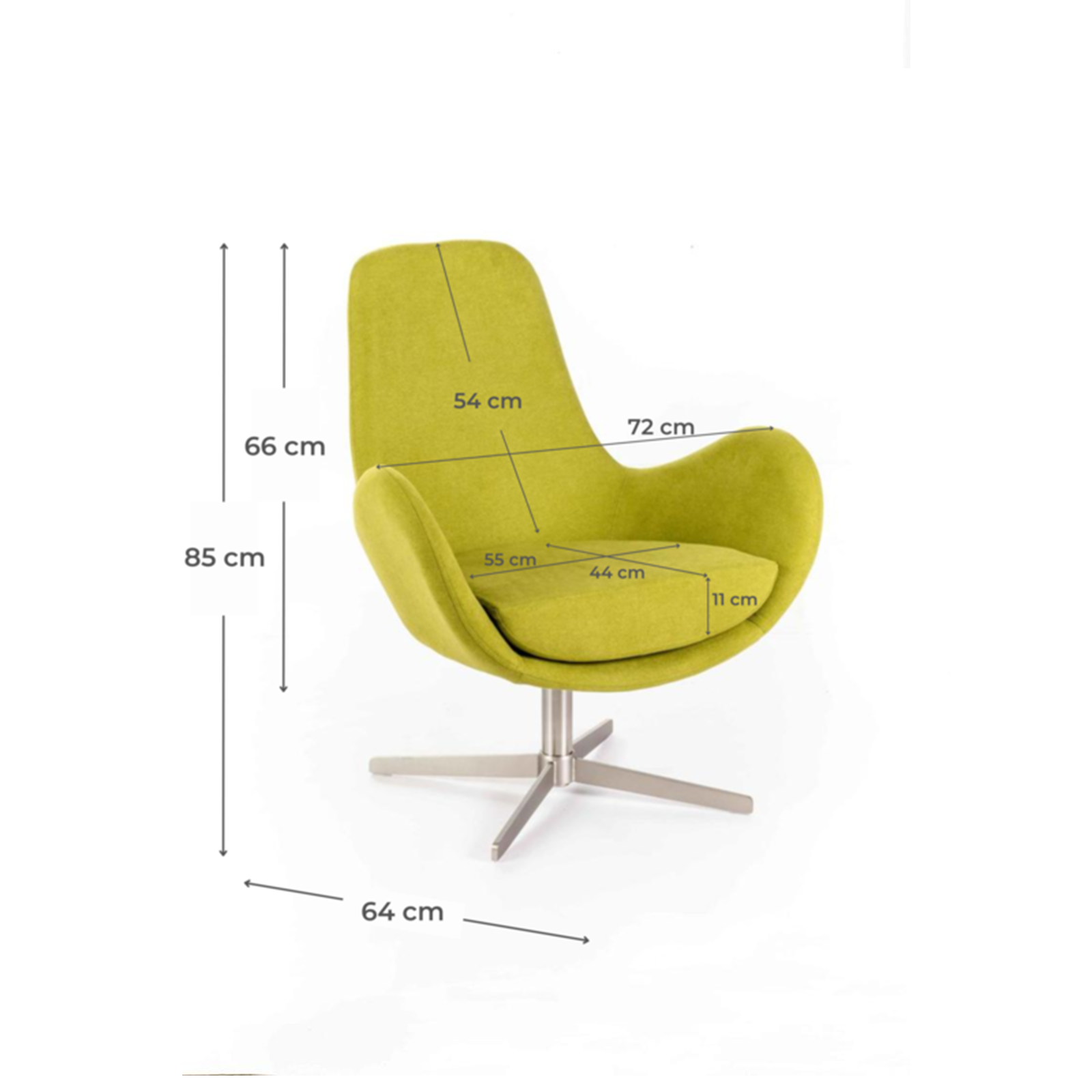 Modern swivel armchair "Orpea" in fabric with chrome base cm 72x64 85h