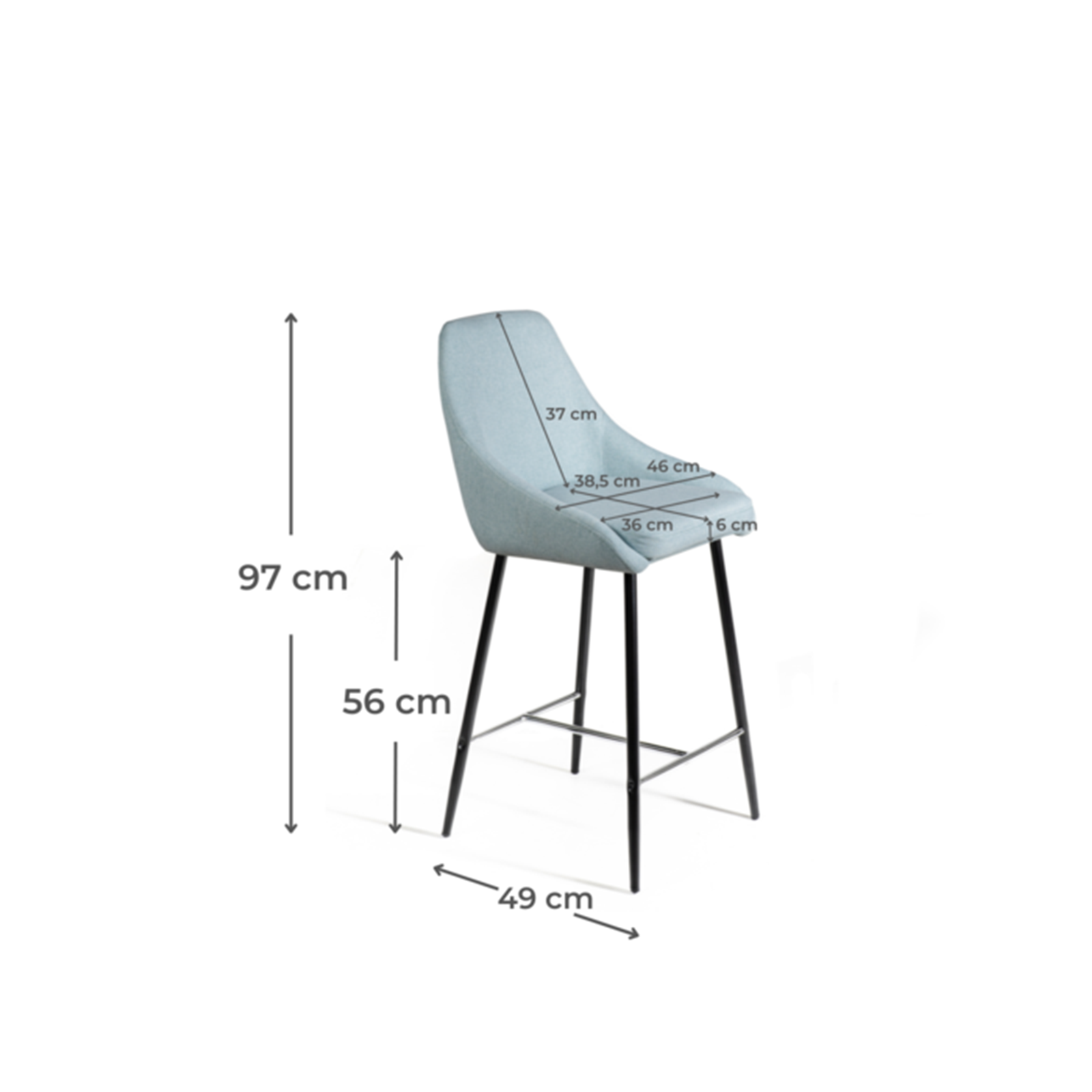 Set of high stools in fabric with metal footrest "Petit" cm 46x49 97h