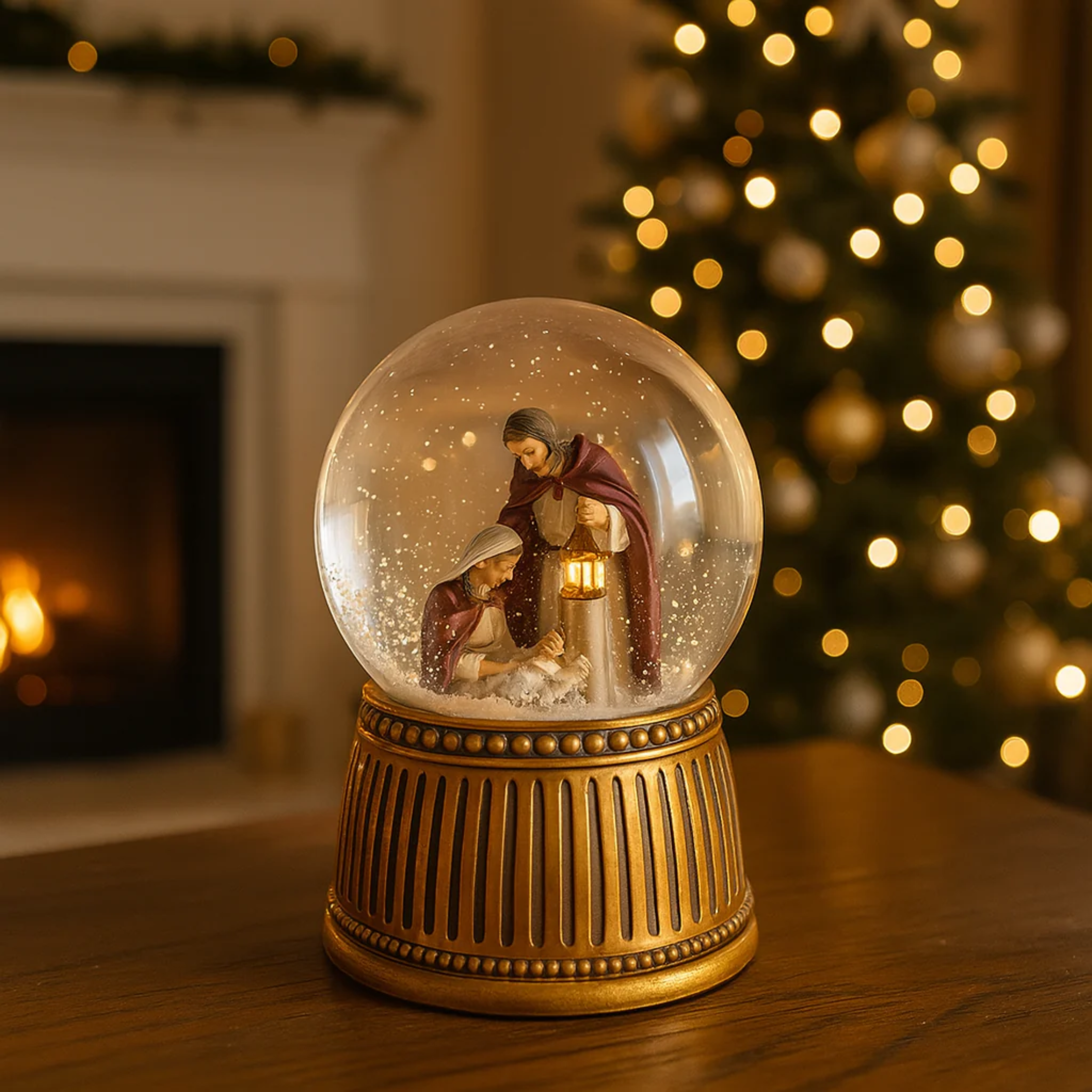 Decorative snow globe with nativity scene and music, 10x14.5 cm