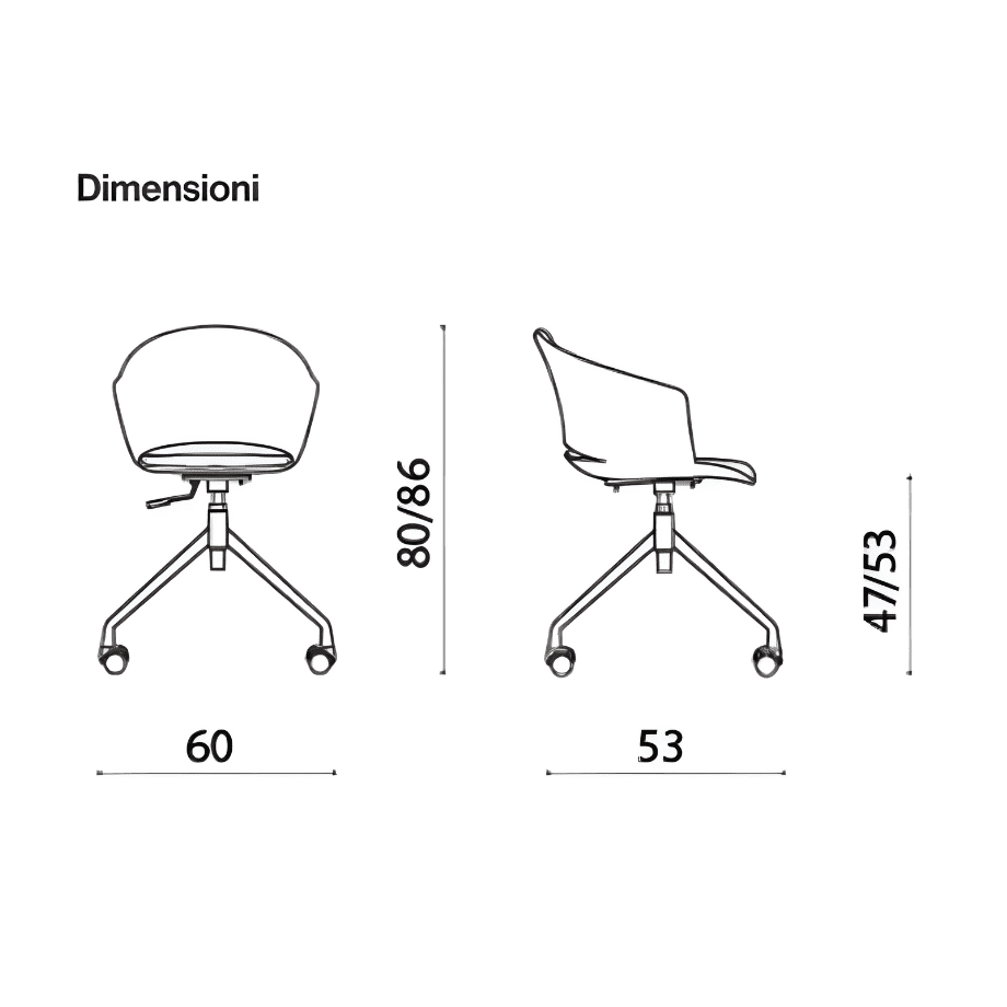 Sedia girevole "Elite" con seduta in polipropilene ed imbottitura in tessuto cm 60x53 80/86h - MondoViro