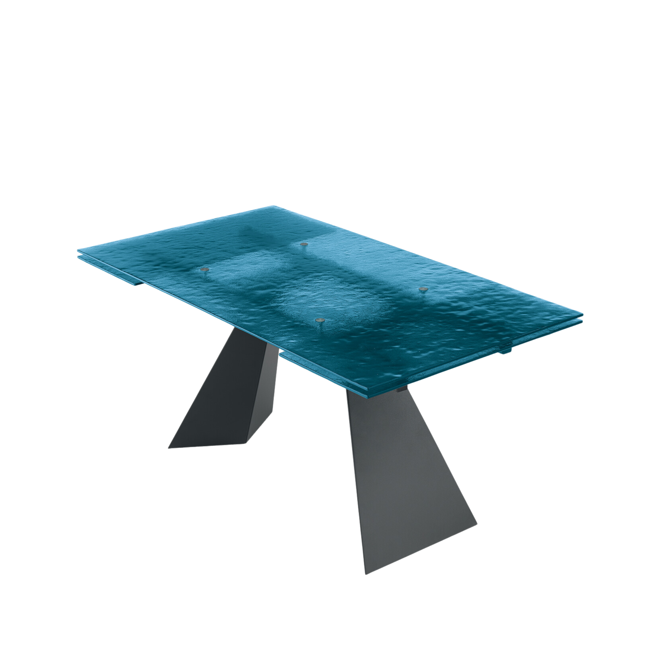 "Rubino" extendable dining table with hammered glass top