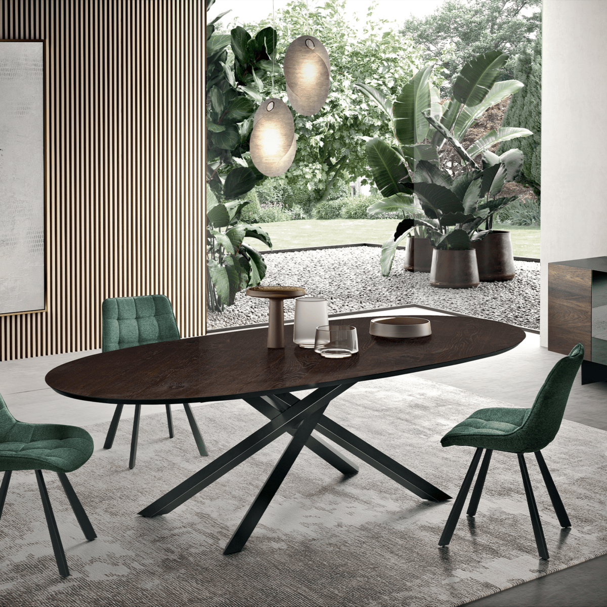 Tavolo fisso moderno da pranzo "Canyon" con base in metallo e piano in rovere cm 210x109 75h - MondoViro