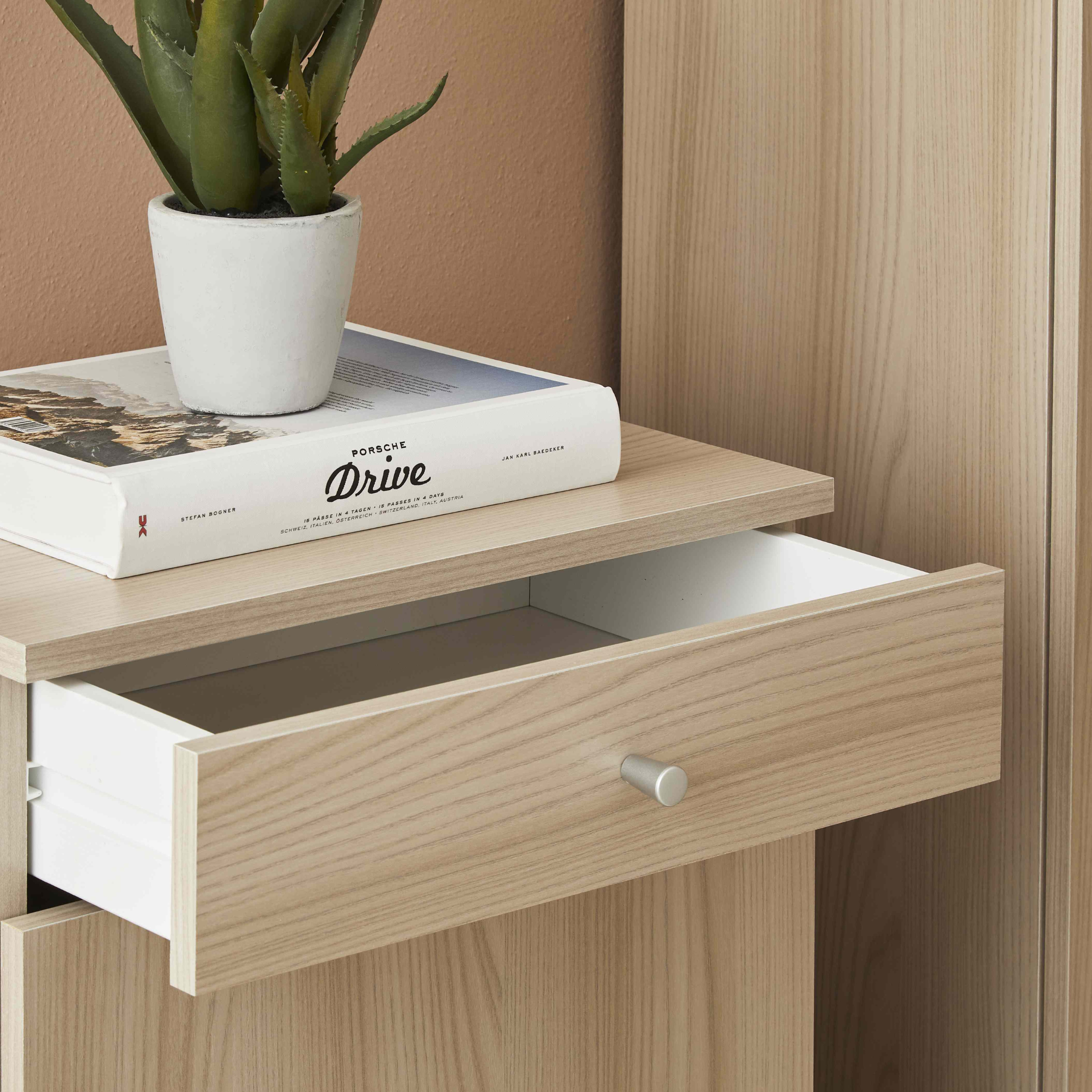 "Eli" modern wooden entrance hall cabinet with 1 door and 1 drawer, 46x34 cm, 80 cm high