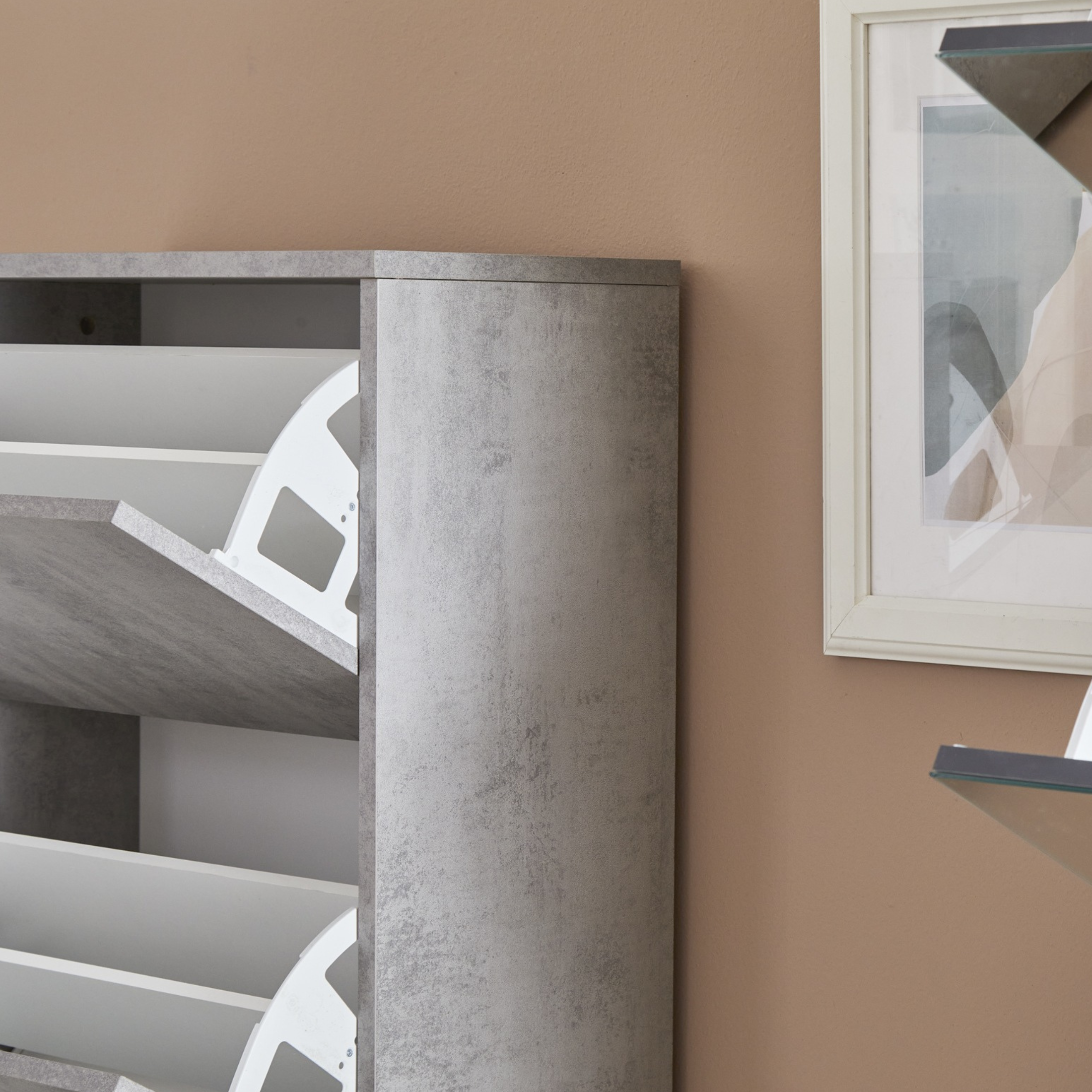 "Vittoria" 4-door mirrored shoe rack, 1 wooden drawer, 63x29 cm, 164 cm high