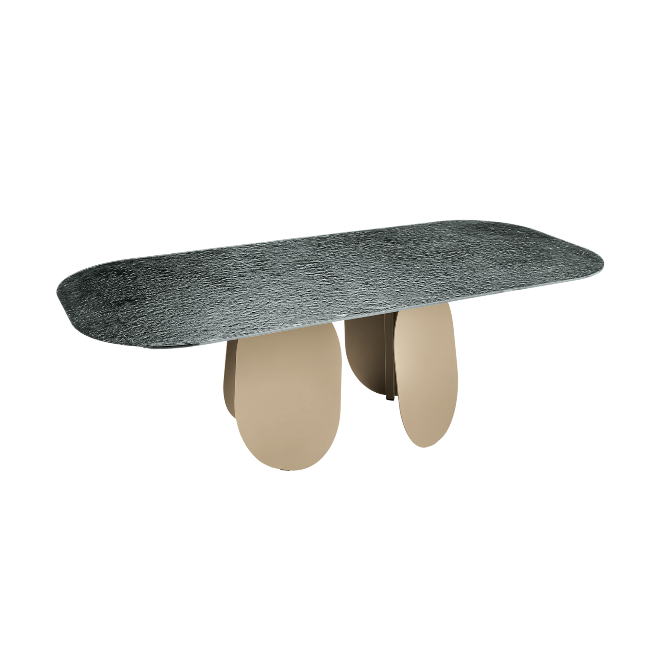 "Monroe" modern fixed dining table with hammered glass top