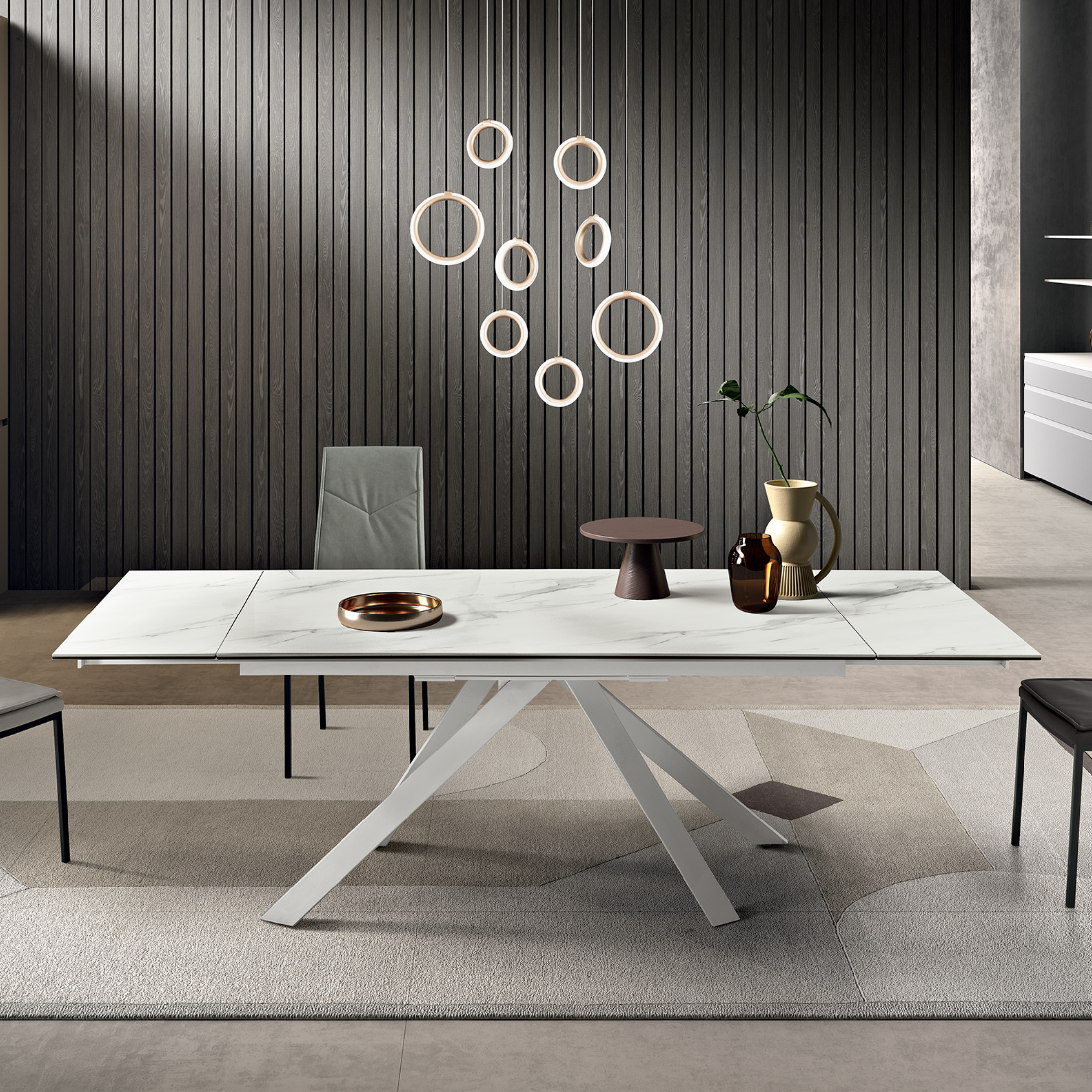 "Caio" modern extendable dining table with porcelain stoneware top