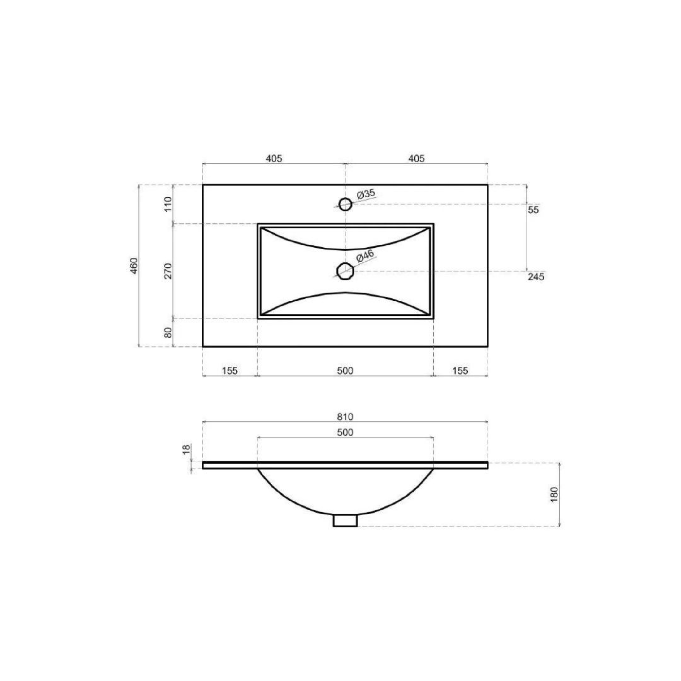 "Belize80" white wall-hung bathroom cabinet with two drawers and a ceramic sink