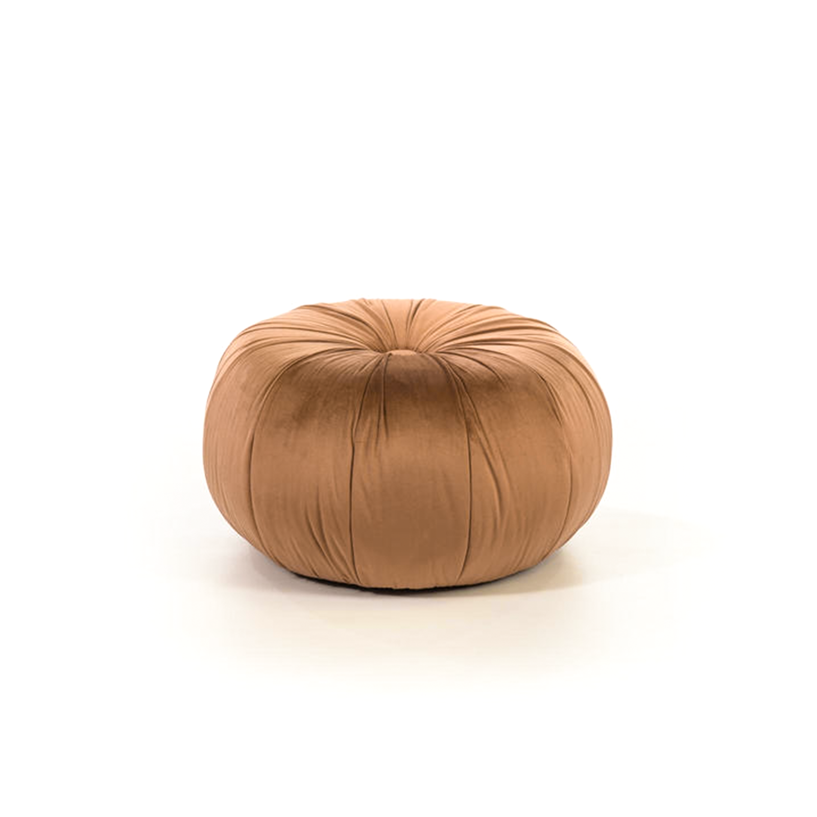 Round "Mathilde" pouf stool for the living room in velvet, 36x36 cm, 30 cm high.
