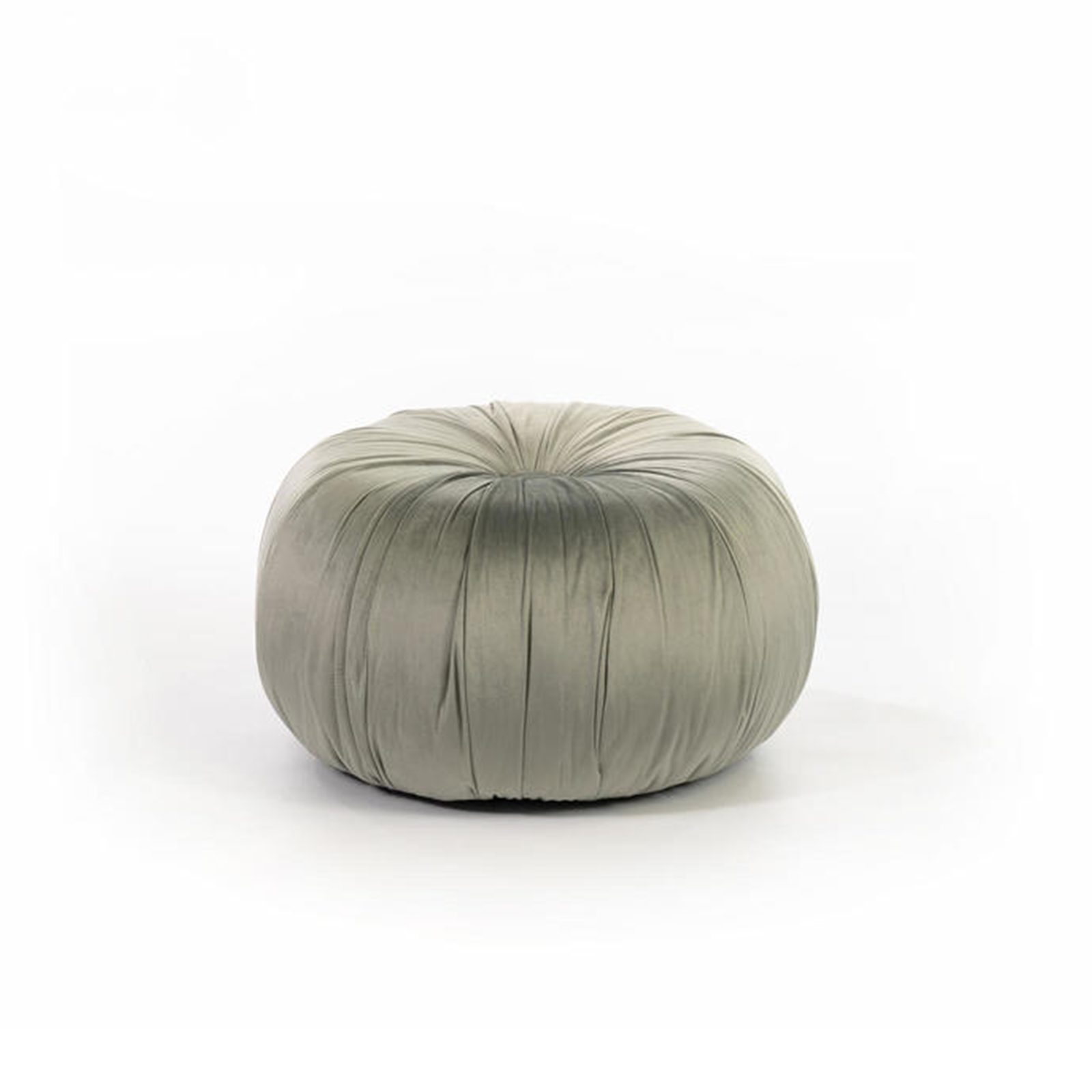 Round "Mathilde" pouf stool for the living room in velvet, 36x36 cm, 30 cm high.