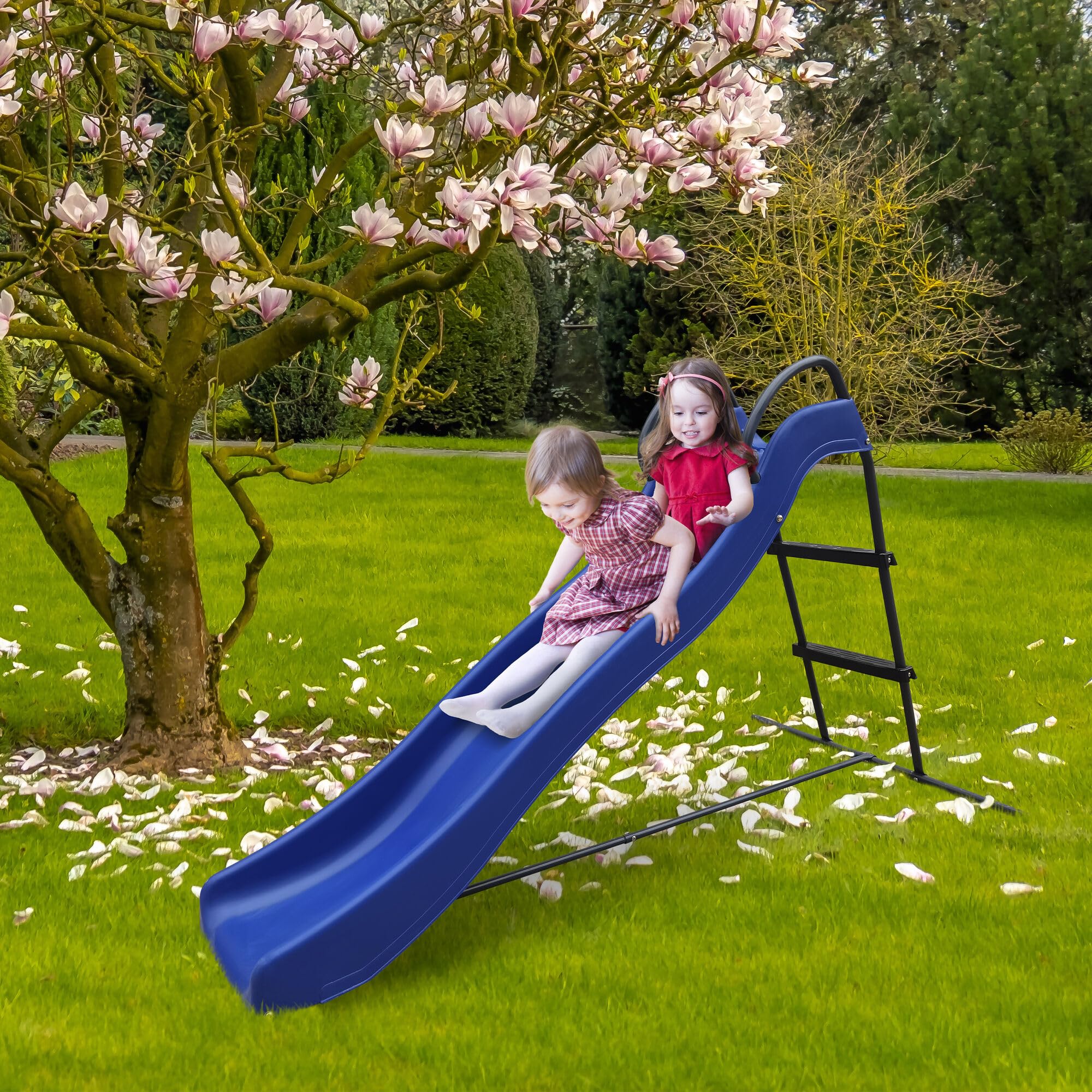"Bruco" wave-shaped garden slide with 3 steps in blue PVC, 190x95 cm, 105 cm high.