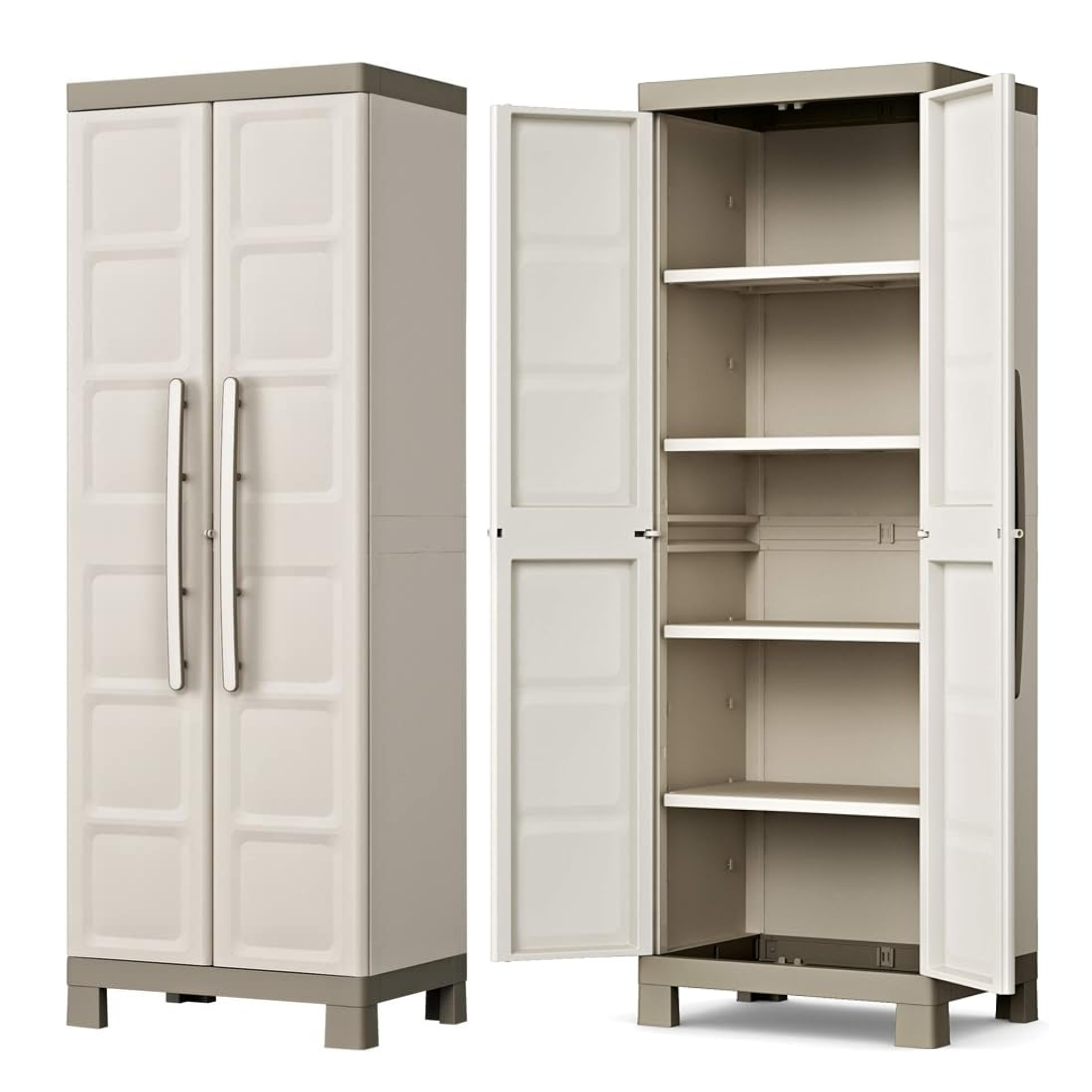 "Bacau" resin garden cabinet with internal shelves and raised feet