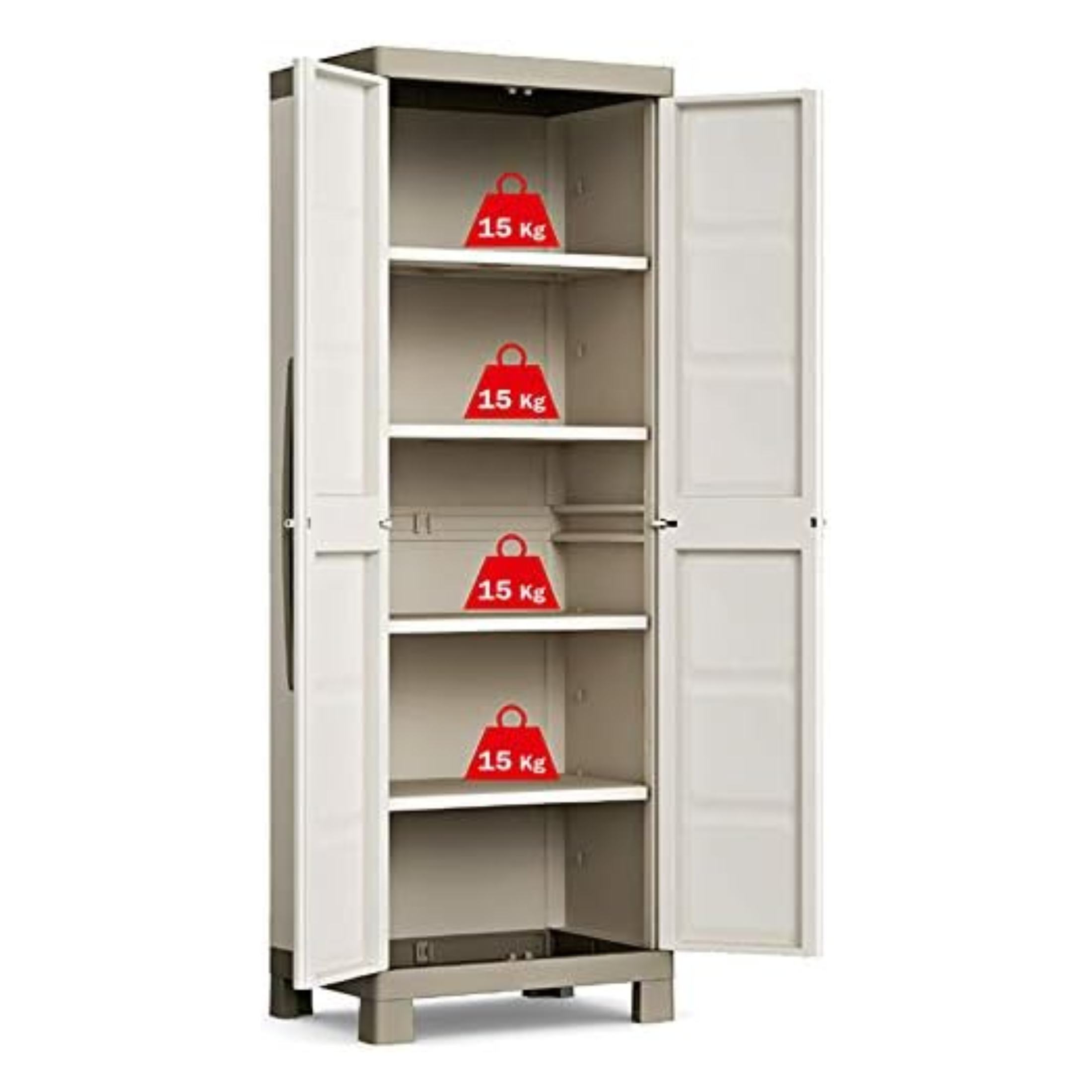 "Bacau" resin garden cabinet with internal shelves and raised feet